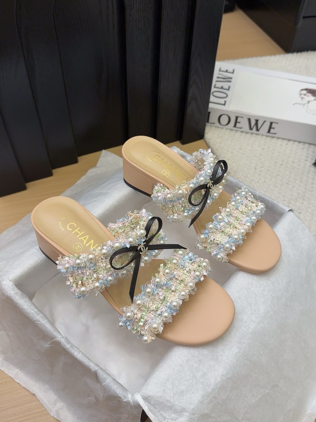 CHANEL Women's Pearl Embellished Block Heel Sandals, Beige, Size 35-39 5 i1742905055 9125 4