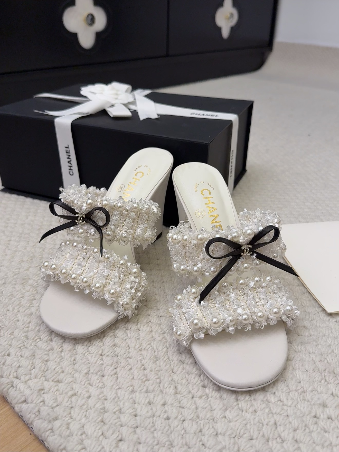 Elegant Chanel Heeled Sandals with Pearl and Ribbon Details - Perfect for Any Occasion 9 i1742905244 6838 3