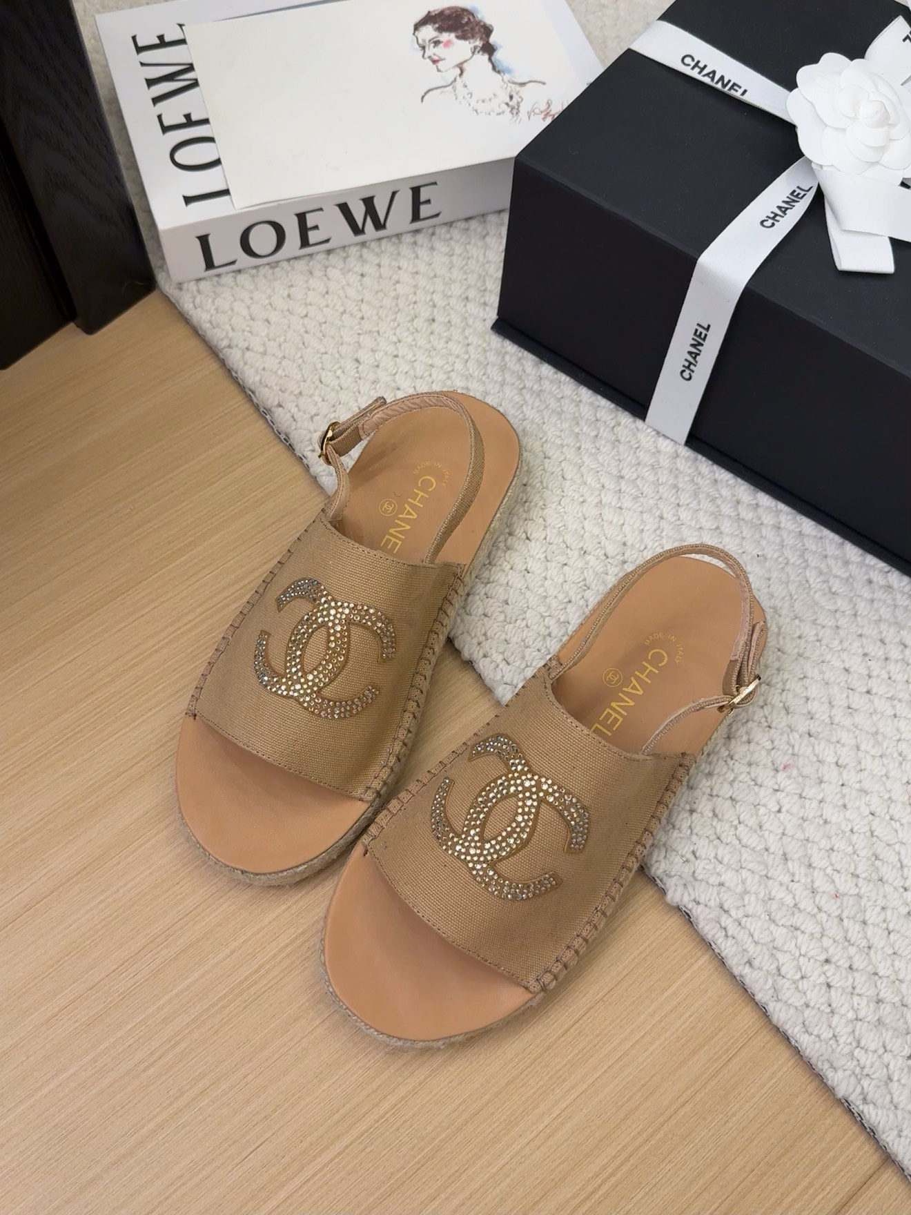 Elegant Espadrille Sandals with Iconic CC Logo, Beige, Women's Shoes 3 i1743053240 3901 5