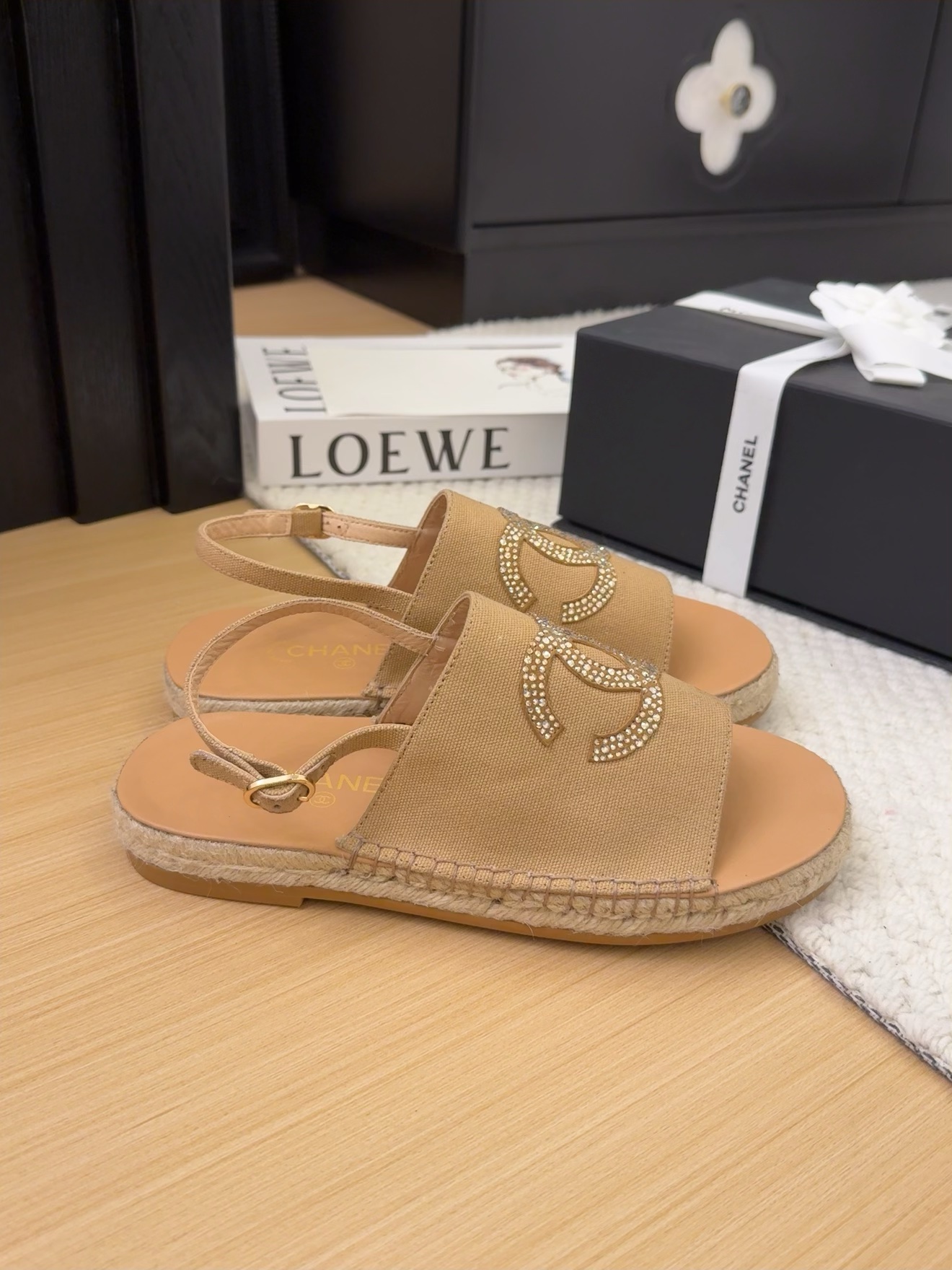 Elegant Espadrille Sandals with Iconic CC Logo, Beige, Women's Shoes 5 i1743053240 4085 7