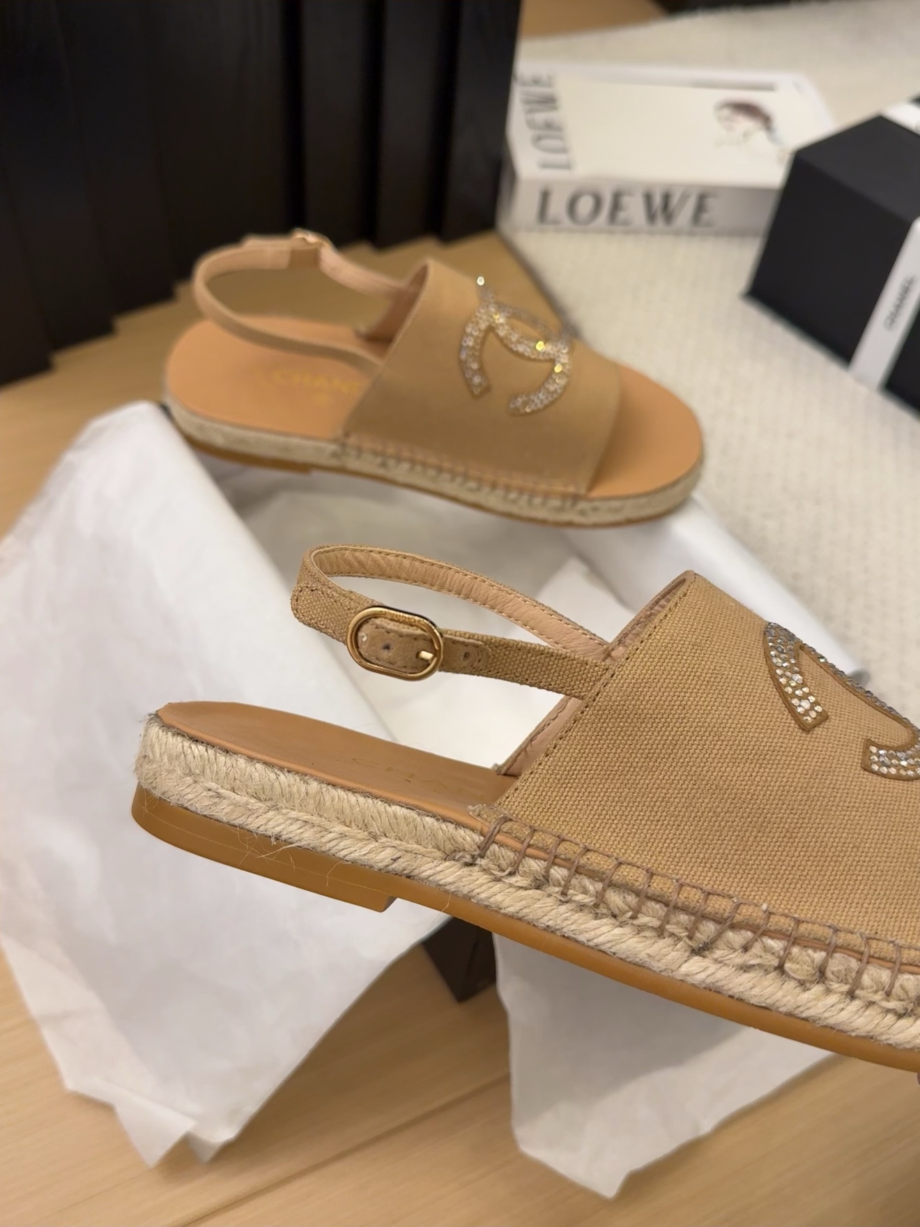 Elegant Espadrille Sandals with Iconic CC Logo, Beige, Women's Shoes 8 i1743053240 4141 2