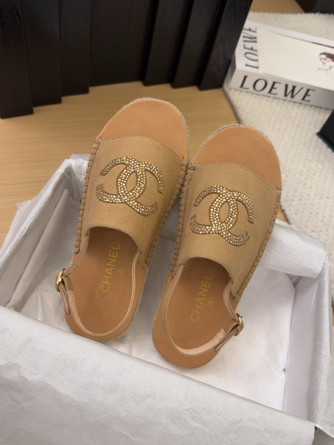 Elegant Espadrille Sandals with Iconic CC Logo, Beige, Women's Shoes 1 Elegant Espadrille Sandals with Iconic CC Logo, Beige, Women's Shoes
