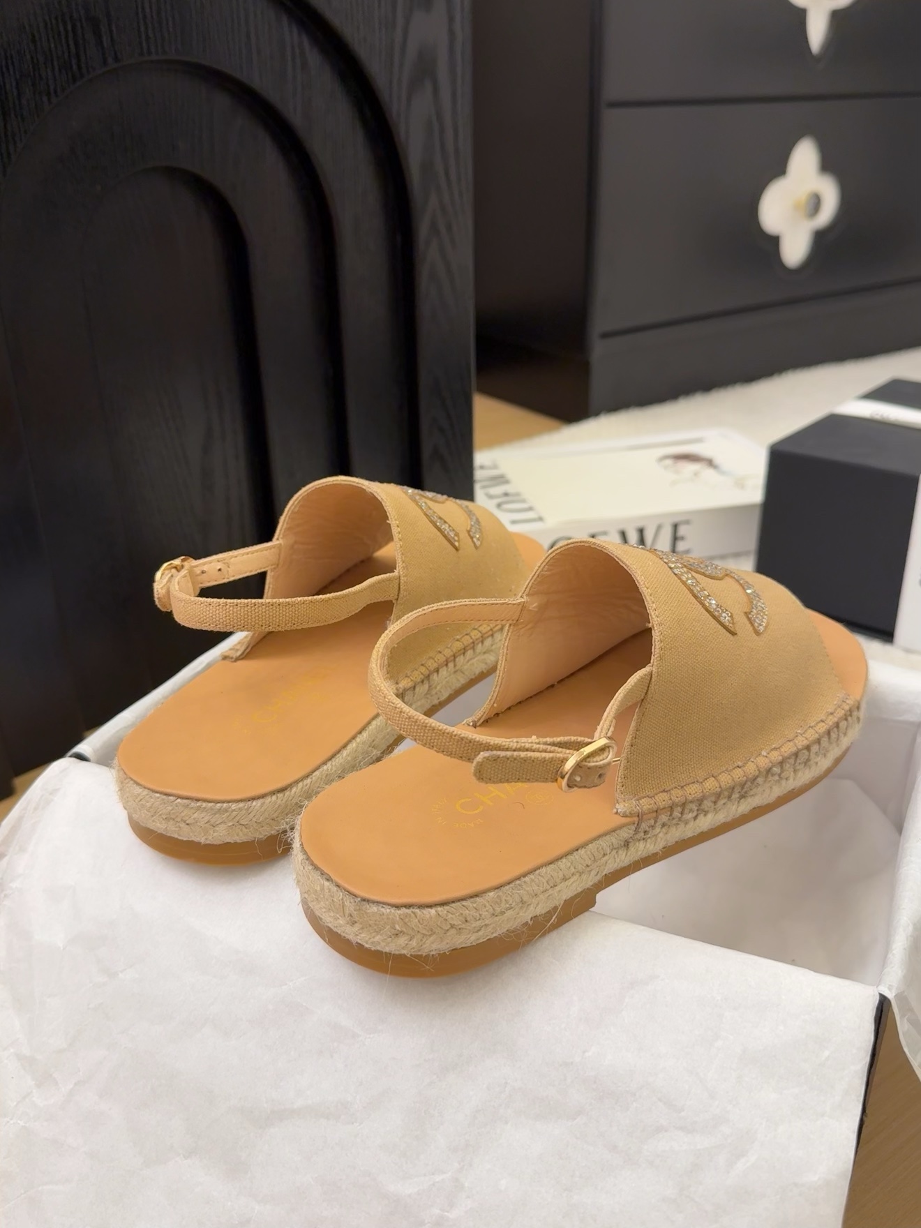 Elegant Espadrille Sandals with Iconic CC Logo, Beige, Women's Shoes 9 i1743053240 5151 8