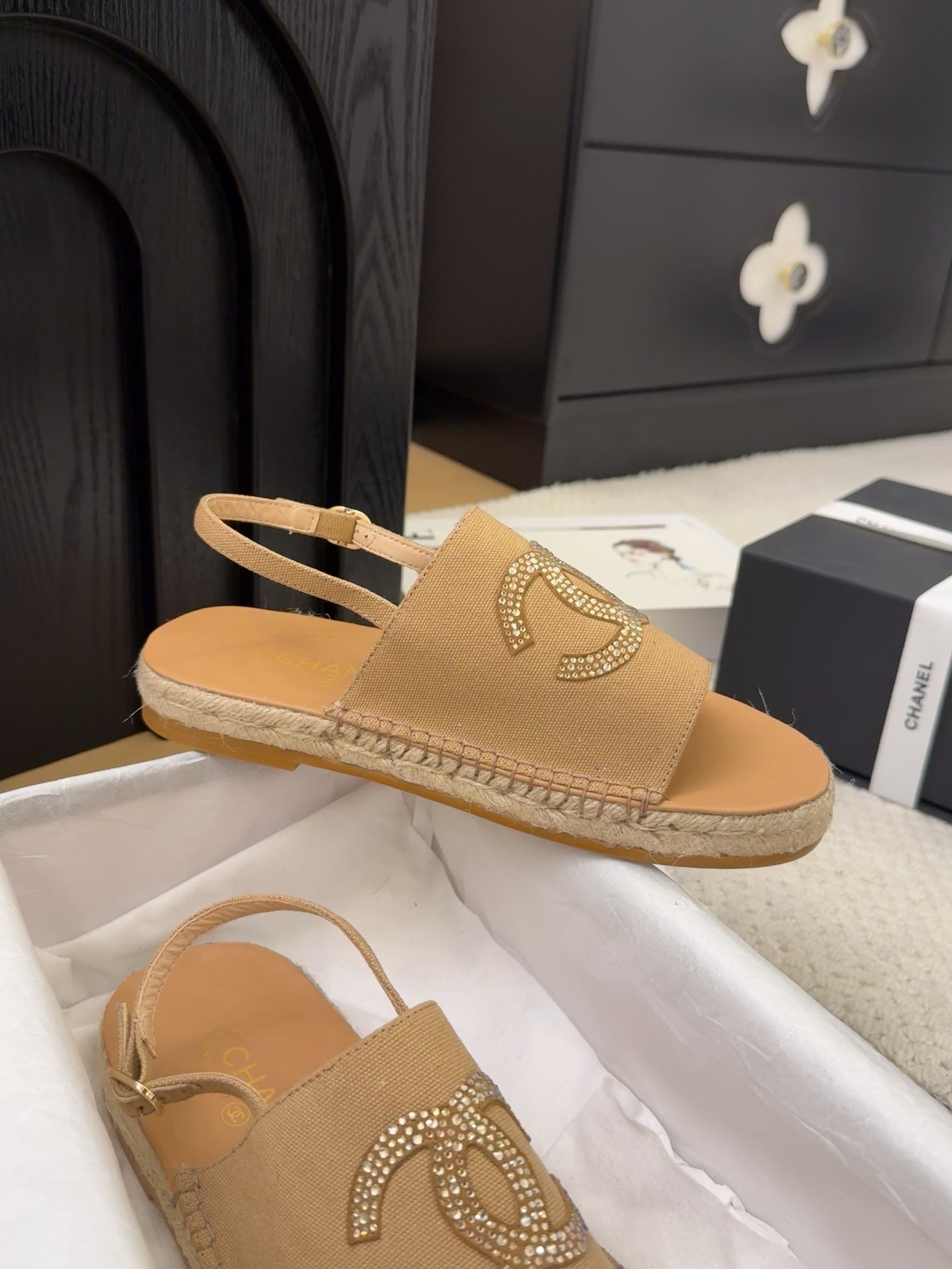 Elegant Espadrille Sandals with Iconic CC Logo, Beige, Women's Shoes 7 i1743053240 8475 6