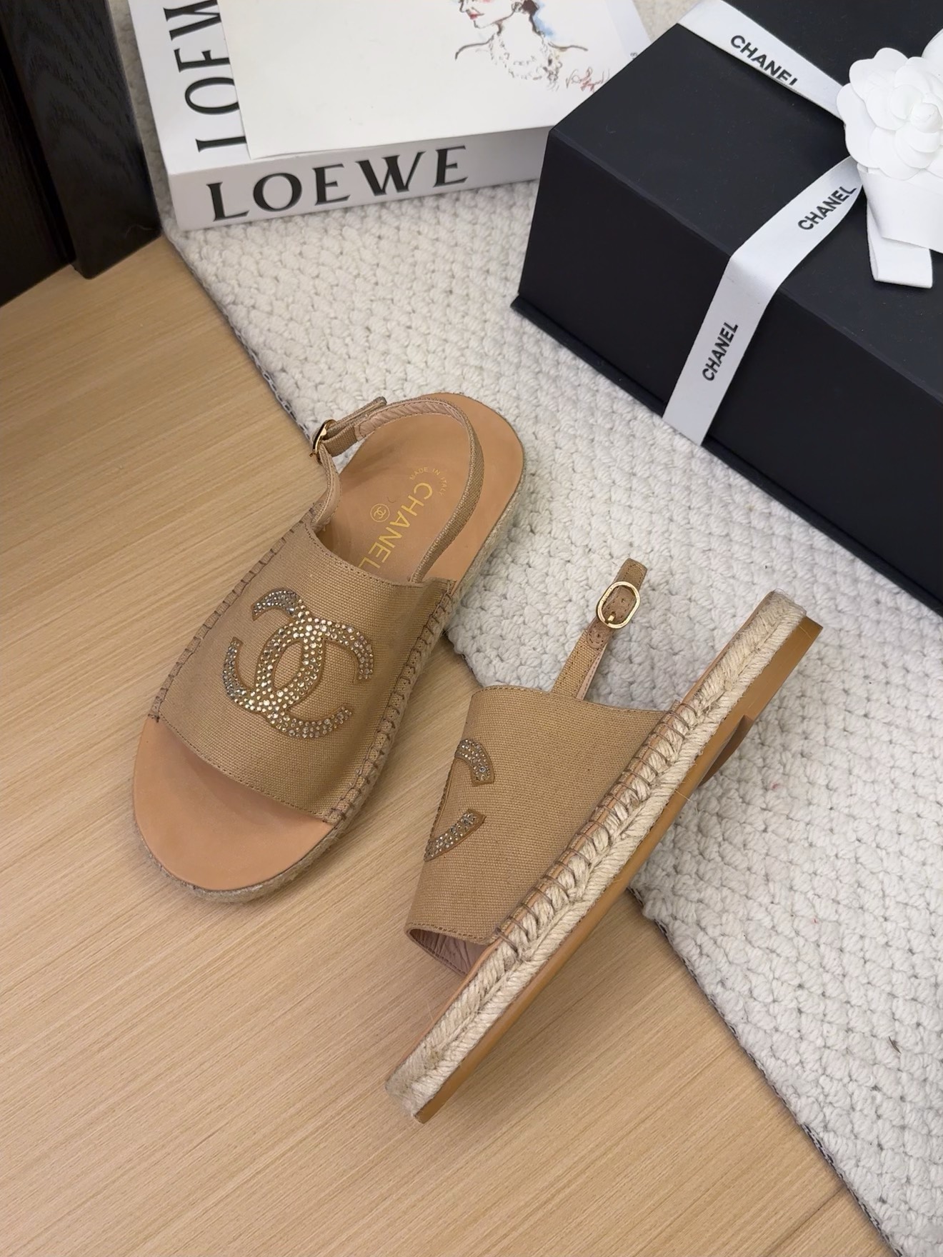Elegant Espadrille Sandals with Iconic CC Logo, Beige, Women's Shoes 4 i1743053240 9967 3