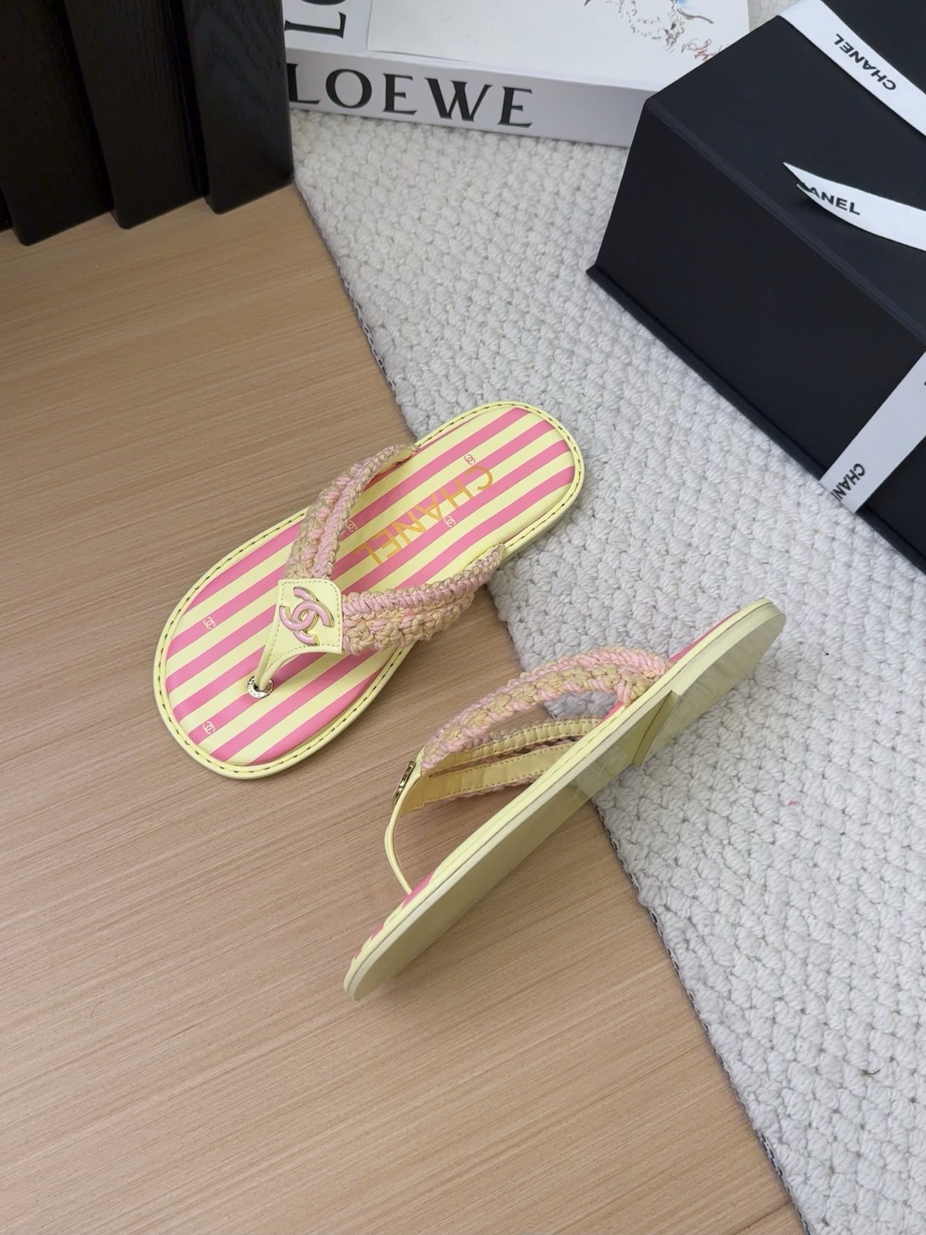Chanel Striped Flip-Flops with Braided Straps - Women's Beach Sandals 3 i1743053492 5227 1