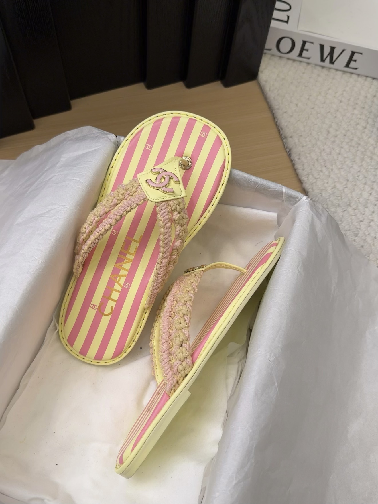 Chanel Striped Flip-Flops with Braided Straps - Women's Beach Sandals 6 i1743053492 667 4