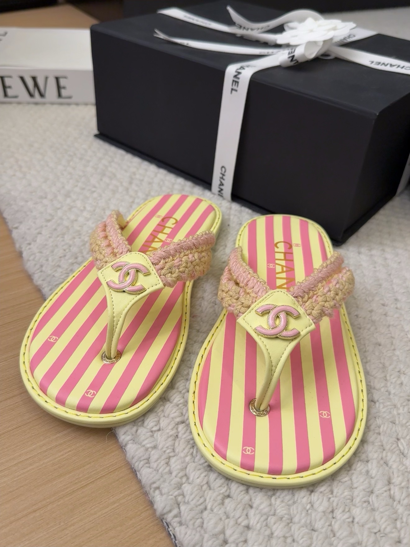 Chanel Striped Flip-Flops with Braided Straps - Women's Beach Sandals 8 i1743053492 6712 3