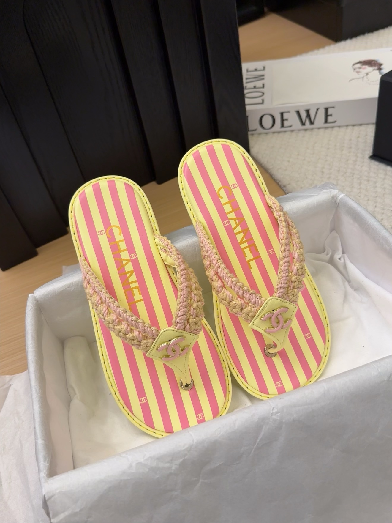 Chanel Striped Flip-Flops with Braided Straps - Women's Beach Sandals 10 i1743053492 9130 6