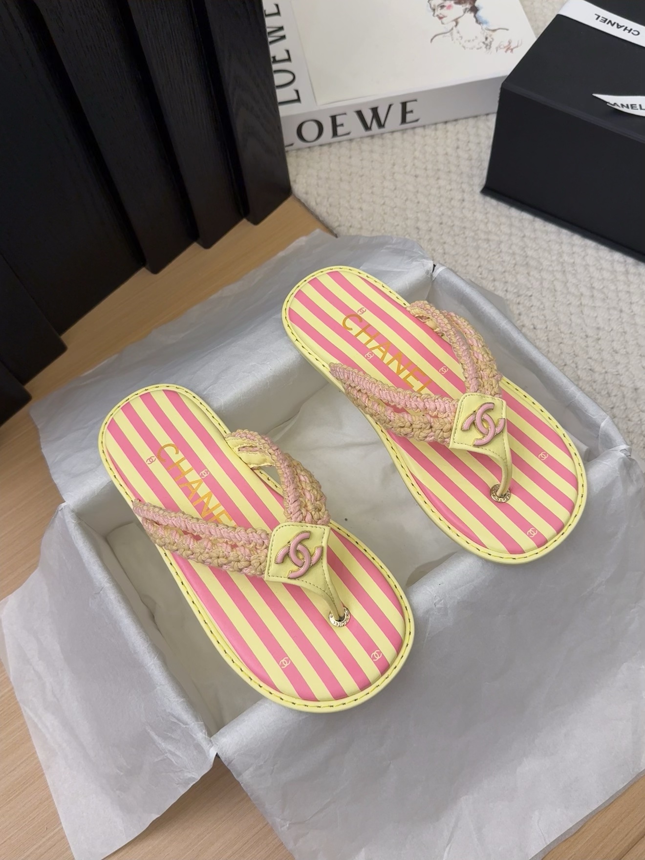 Chanel Striped Flip-Flops with Braided Straps - Women's Beach Sandals 4 i1743053492 9750 8