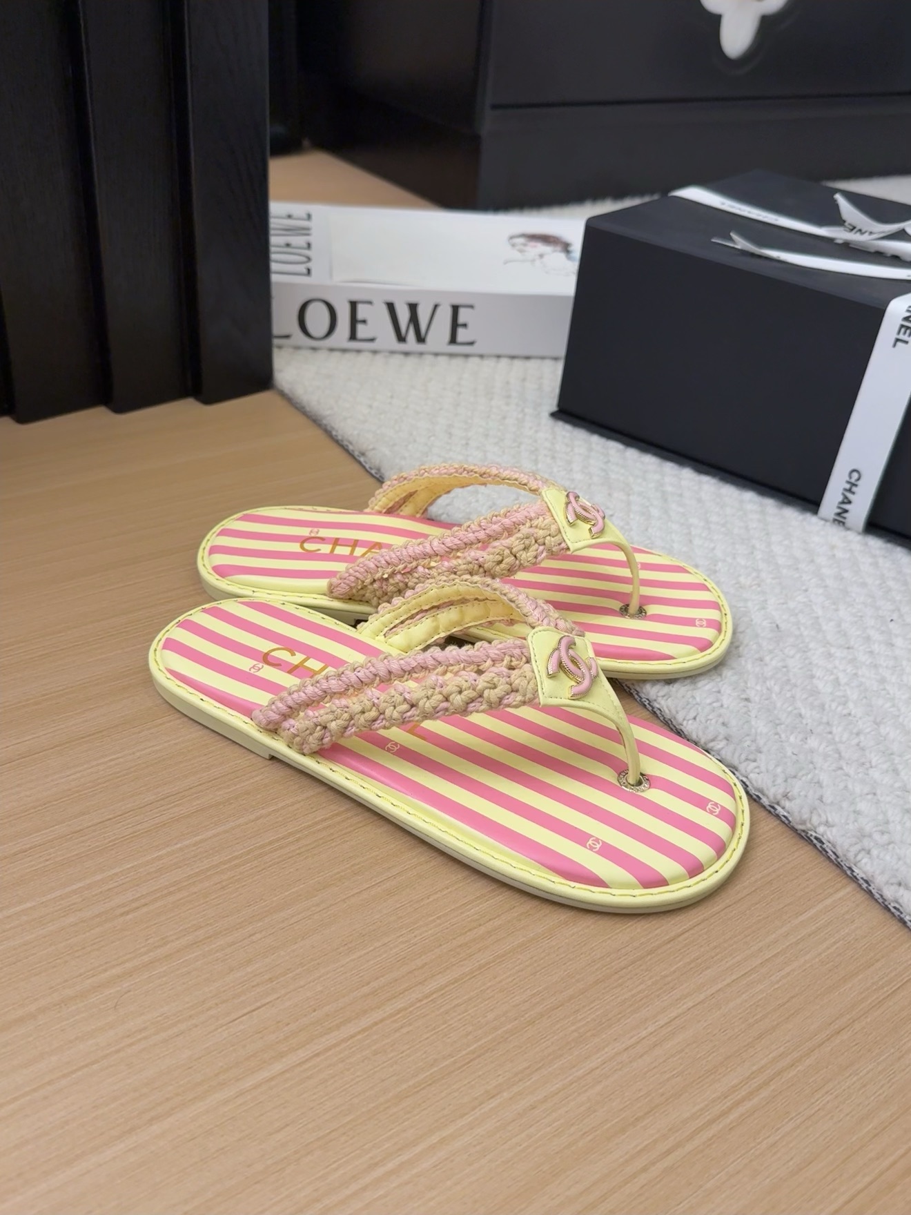 Chanel Striped Flip-Flops with Braided Straps - Women's Beach Sandals 5 i1743053492 9845 2