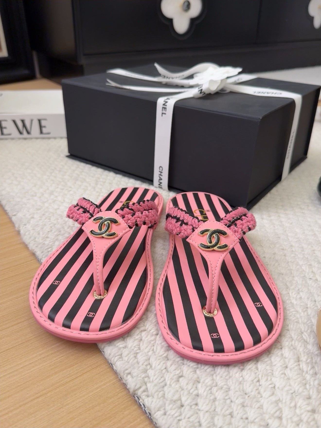 Chanel Women's Pink Striped Thong Sandals with Braided Strap & CC Logo 8 i1743053520 3062 5