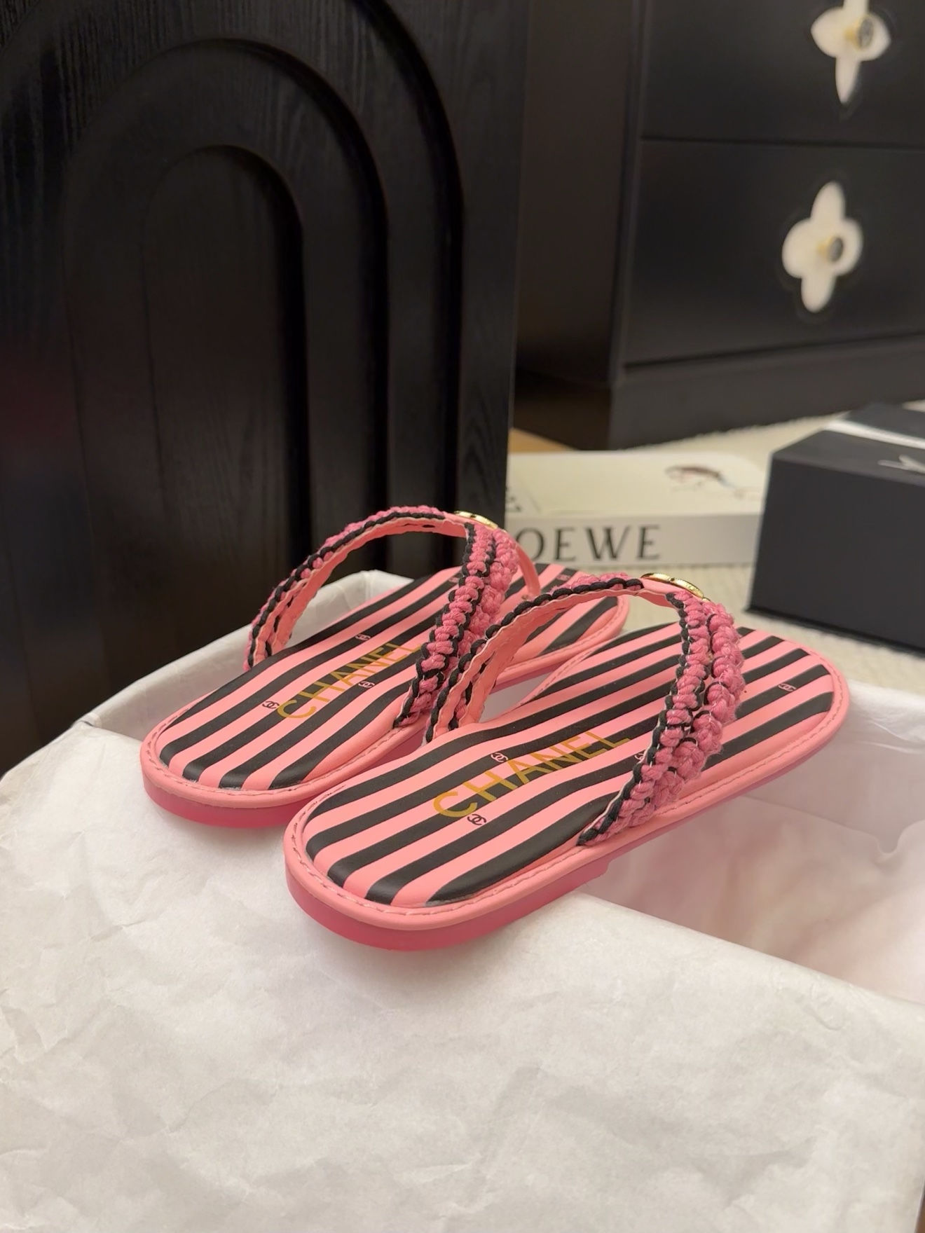 Chanel Women's Pink Striped Thong Sandals with Braided Strap & CC Logo 7 i1743053520 3672 8