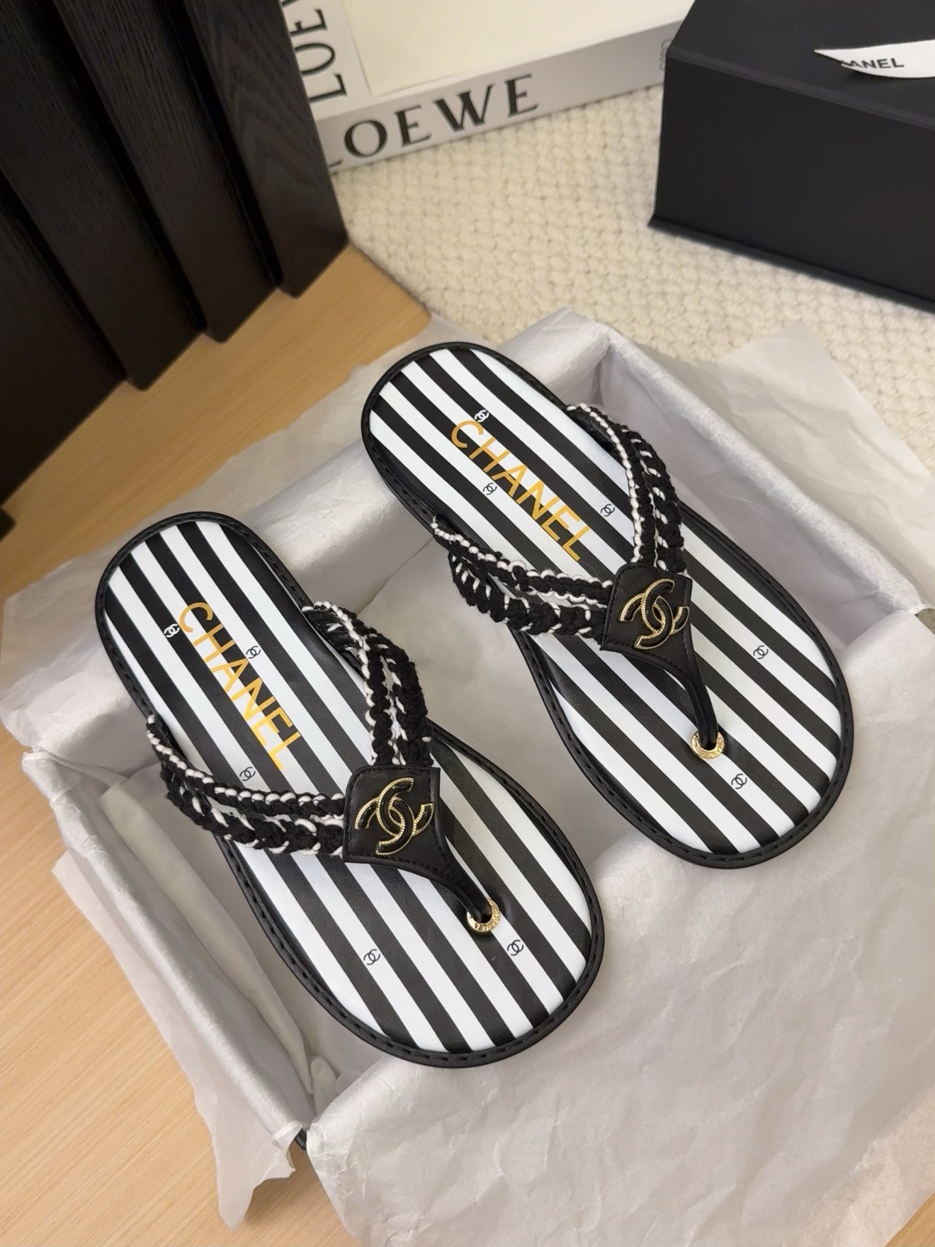 Chanel Women's Striped Thong Sandals with Braided Straps – Designer Footwear 5 i1743063223 3588 2