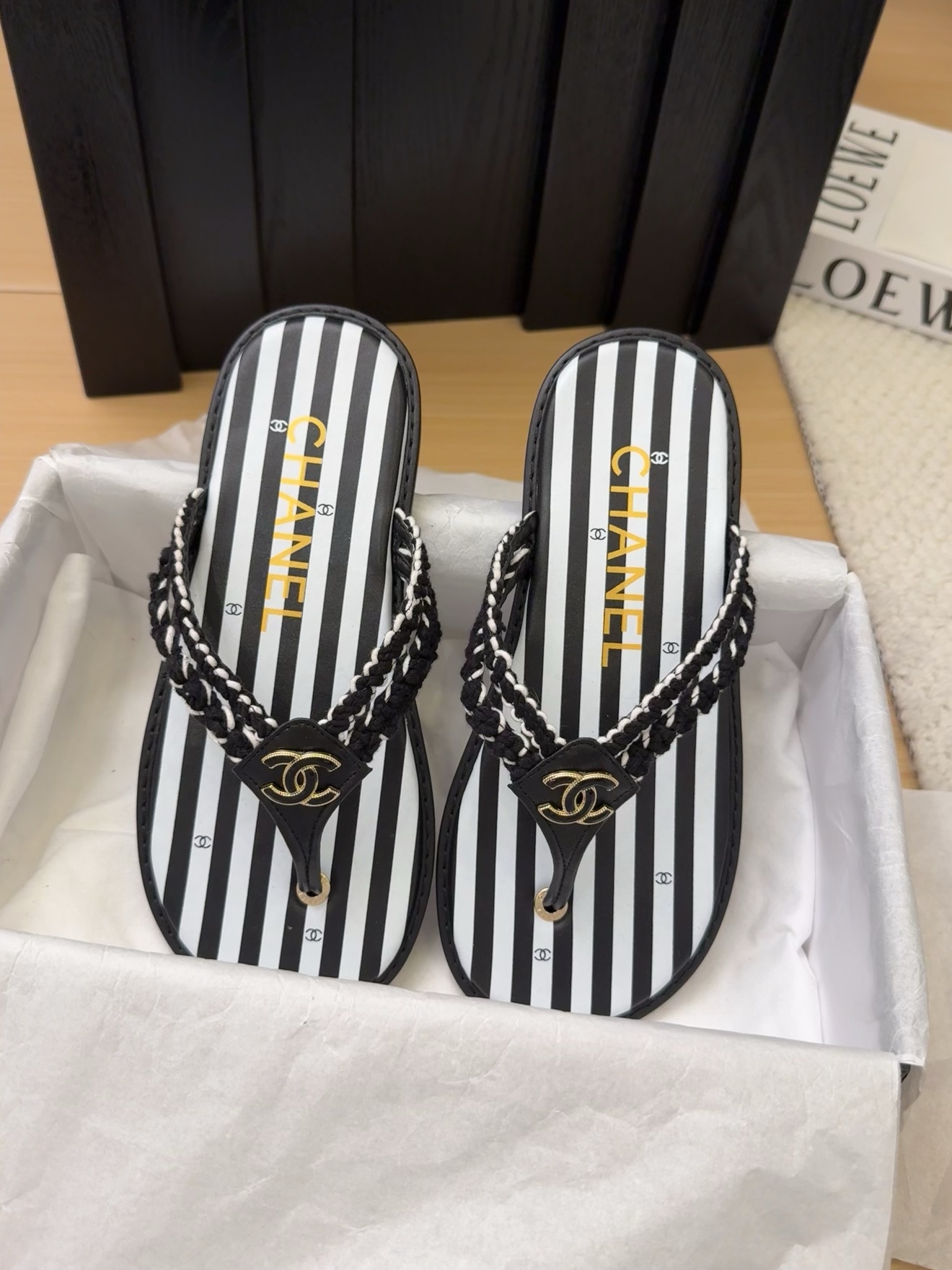 Chanel Women's Striped Thong Sandals with Braided Straps – Designer Footwear 8 i1743063223 3860 3
