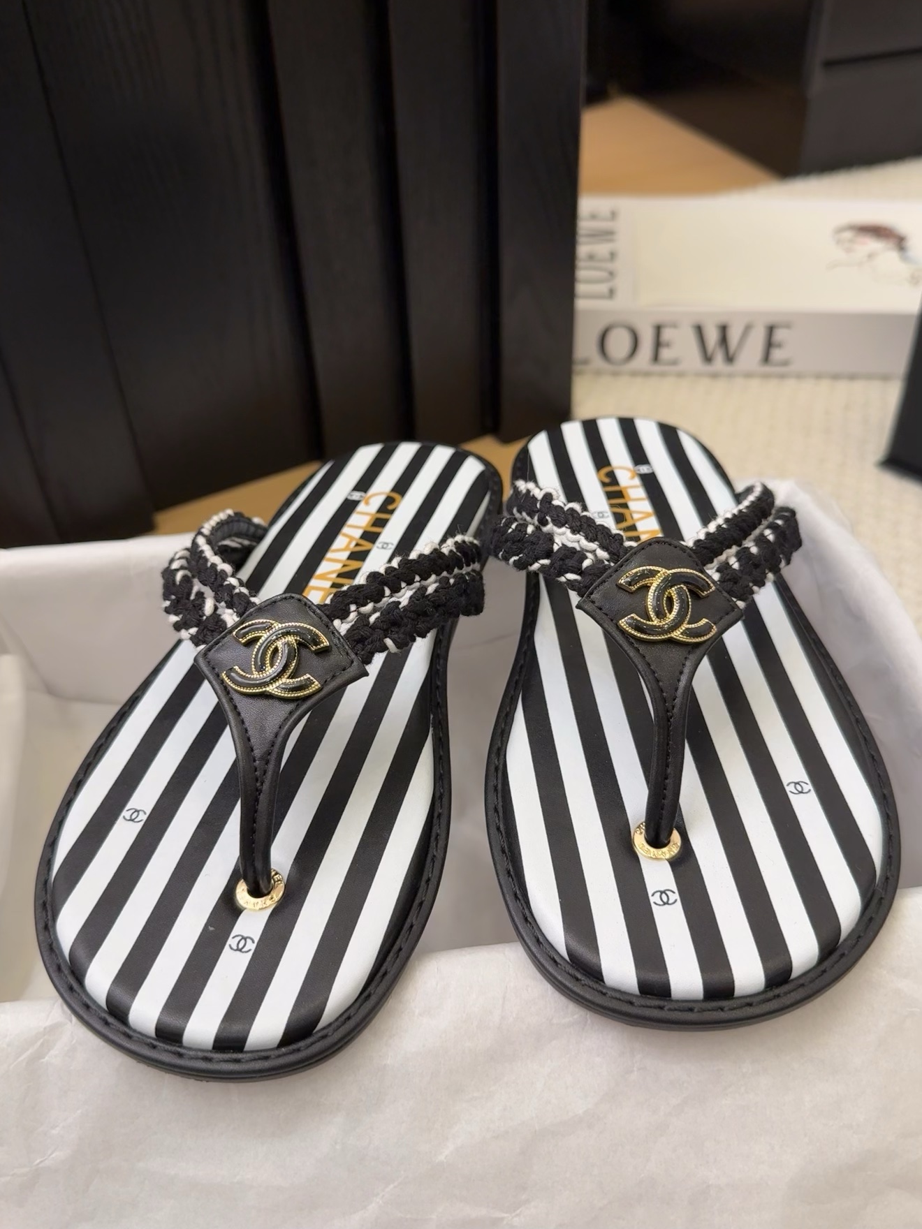 Chanel Women's Striped Thong Sandals with Braided Straps – Designer Footwear 7 i1743063223 4182 8