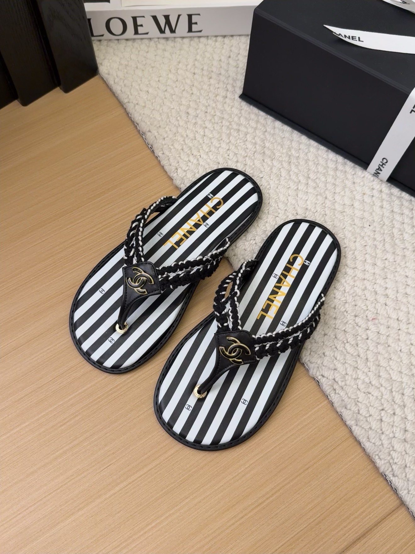 Chanel Women's Striped Thong Sandals with Braided Straps – Designer Footwear 3 i1743063223 585 4