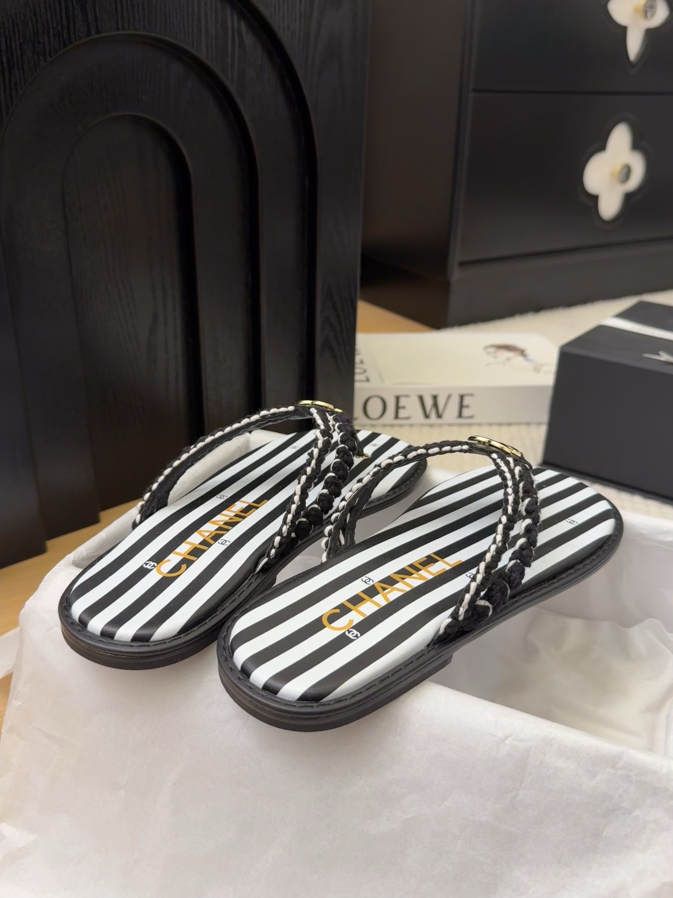 Chanel Women's Striped Thong Sandals with Braided Straps – Designer Footwear 6 i1743063223 8523 5