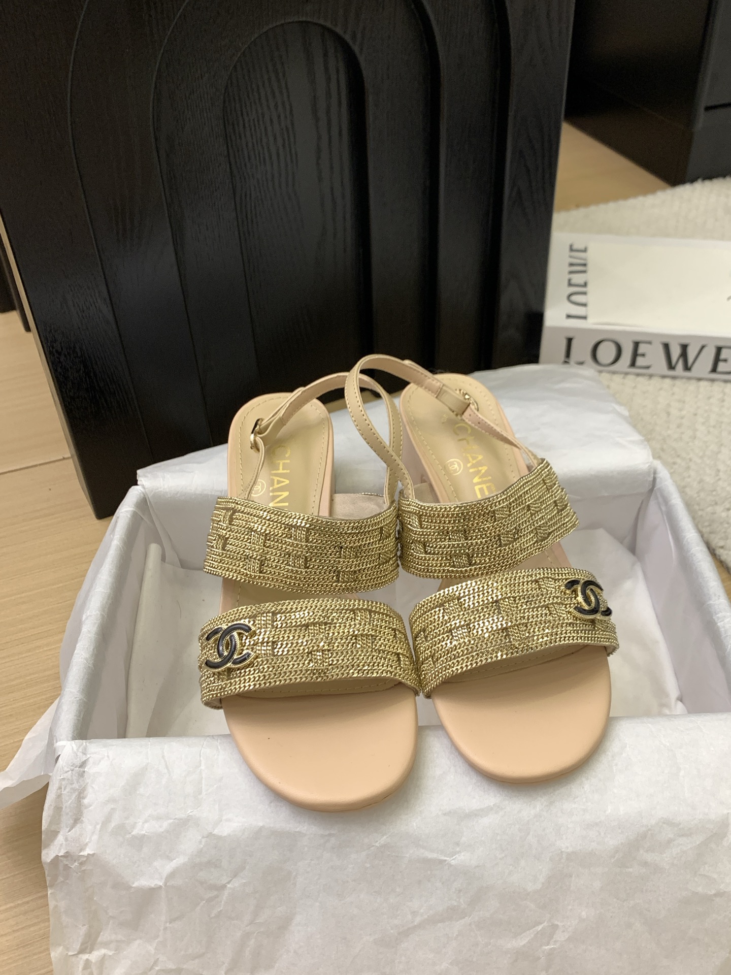 CHANEL 25 Gold-Tone Slingback Sandals Women's Shoes with Italian Packaging 3 i1743094112842 4202 0 1