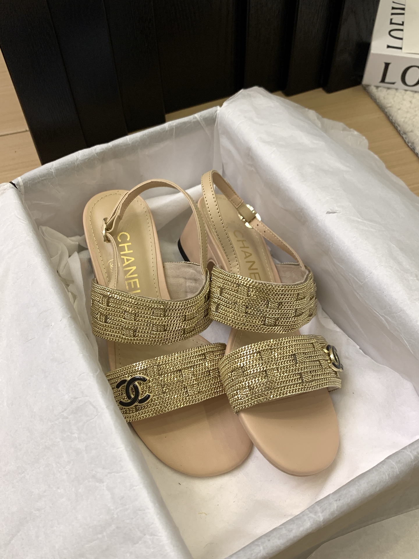 CHANEL 25 Gold-Tone Slingback Sandals Women's Shoes with Italian Packaging 7 i1743094112845 5104 0 8