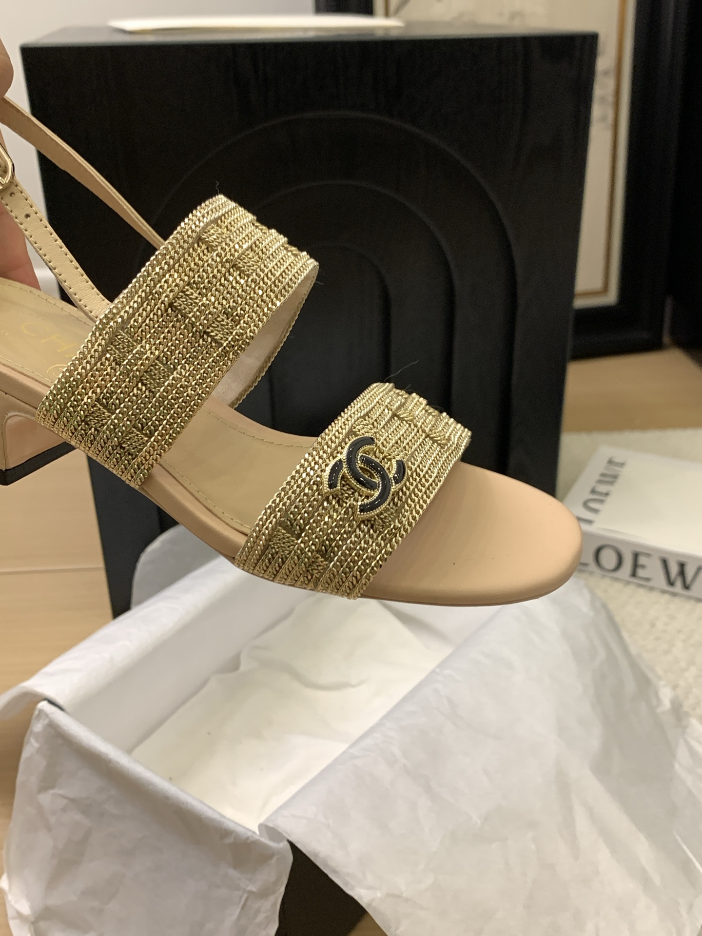 CHANEL 25 Gold-Tone Slingback Sandals Women's Shoes with Italian Packaging 9 i1743094112845 9665 0 6