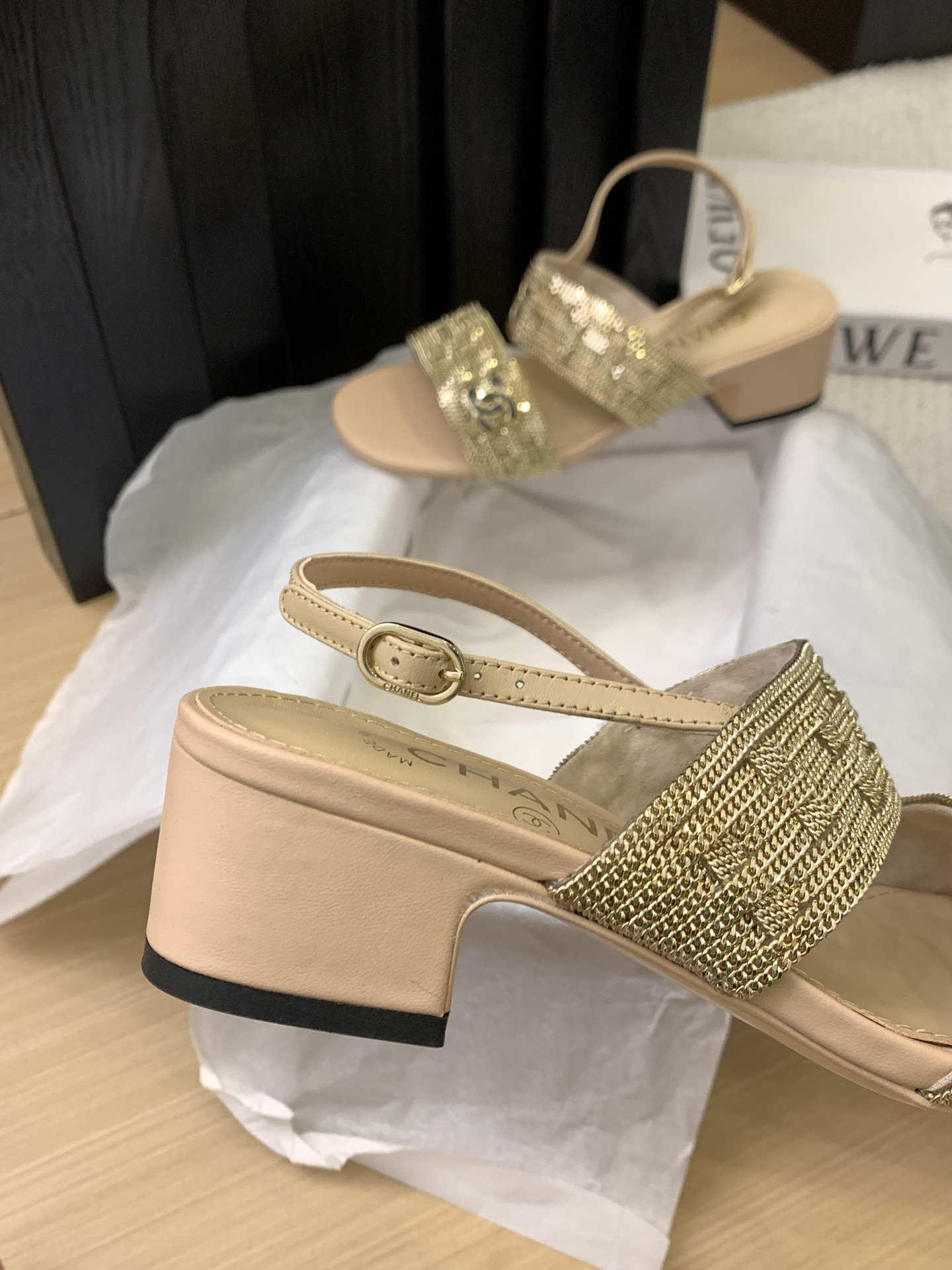 CHANEL 25 Gold-Tone Slingback Sandals Women's Shoes with Italian Packaging 10 i1743094113049 8353 0 7