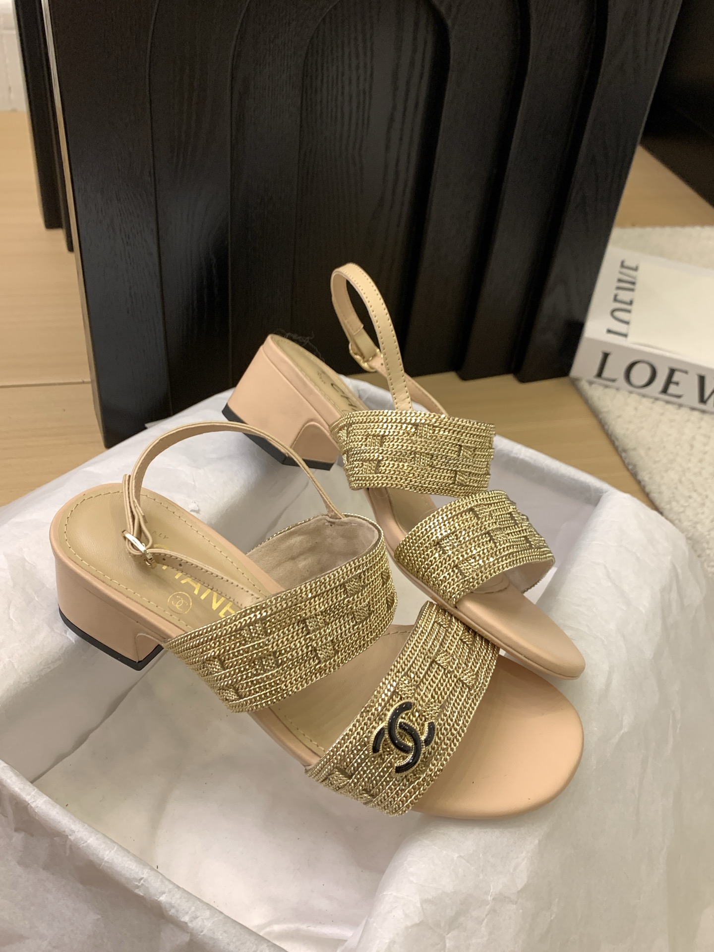 CHANEL 25 Gold-Tone Slingback Sandals Women's Shoes with Italian Packaging 6 i1743094115875 9912 0 4