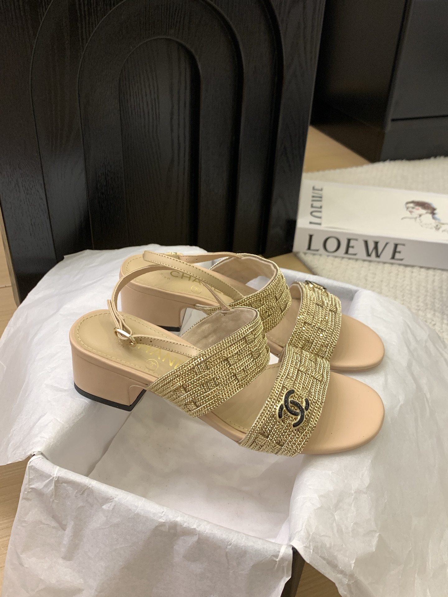 CHANEL 25 Gold-Tone Slingback Sandals Women's Shoes with Italian Packaging 4 i1743094116064 9001 0 2