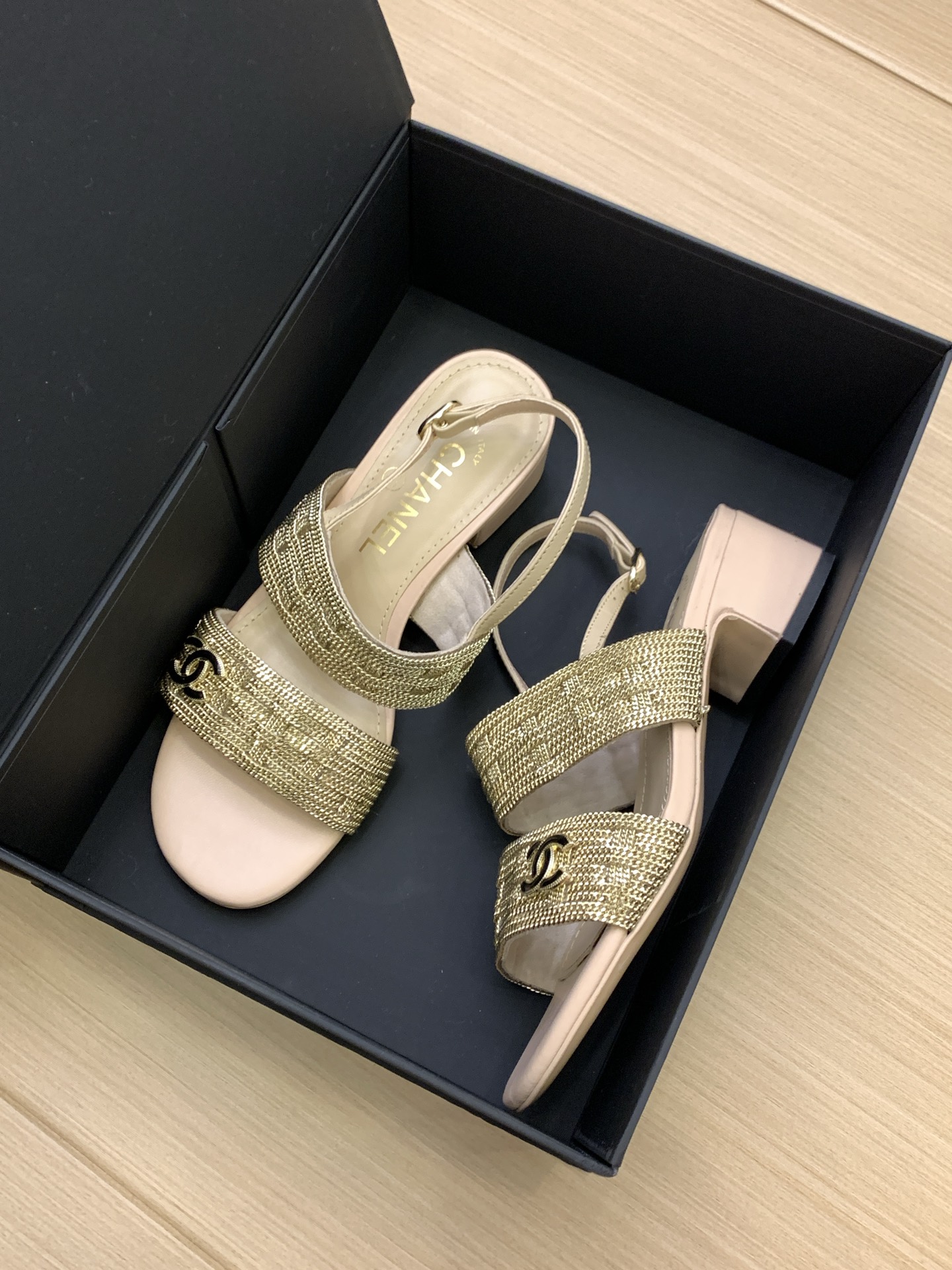 CHANEL 25 Gold-Tone Slingback Sandals Women's Shoes with Italian Packaging 2 i1743094116093 9998 0 0