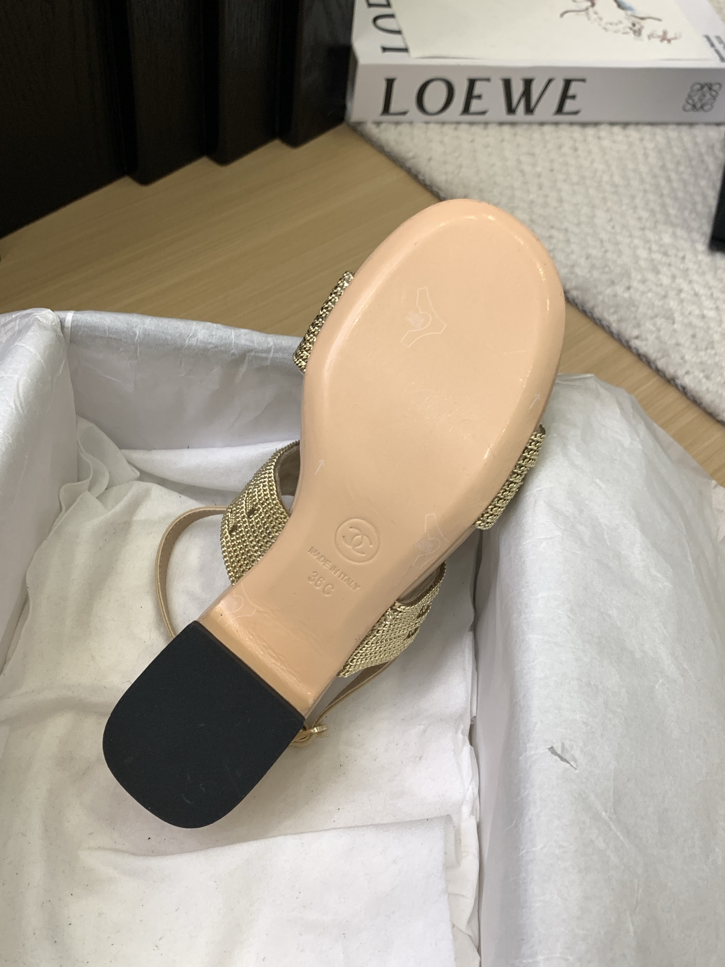 CHANEL 25 Gold-Tone Slingback Sandals Women's Shoes with Italian Packaging 8 i1743094116119 5510 0 5