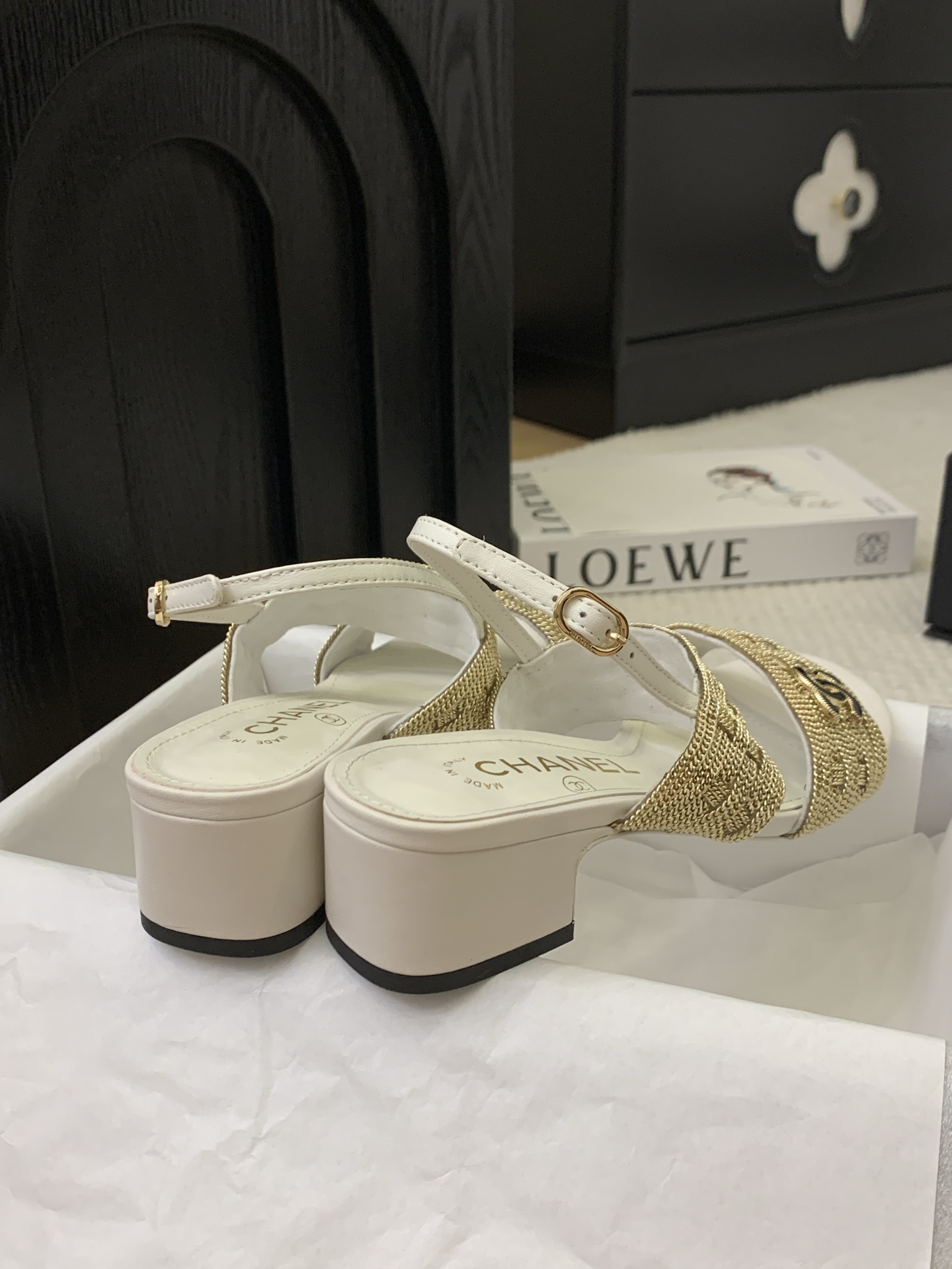 Chanel Women's White & Gold Leather Sandals with Ankle Strap and Block Heel 4 i1743187924109 6595 0 2