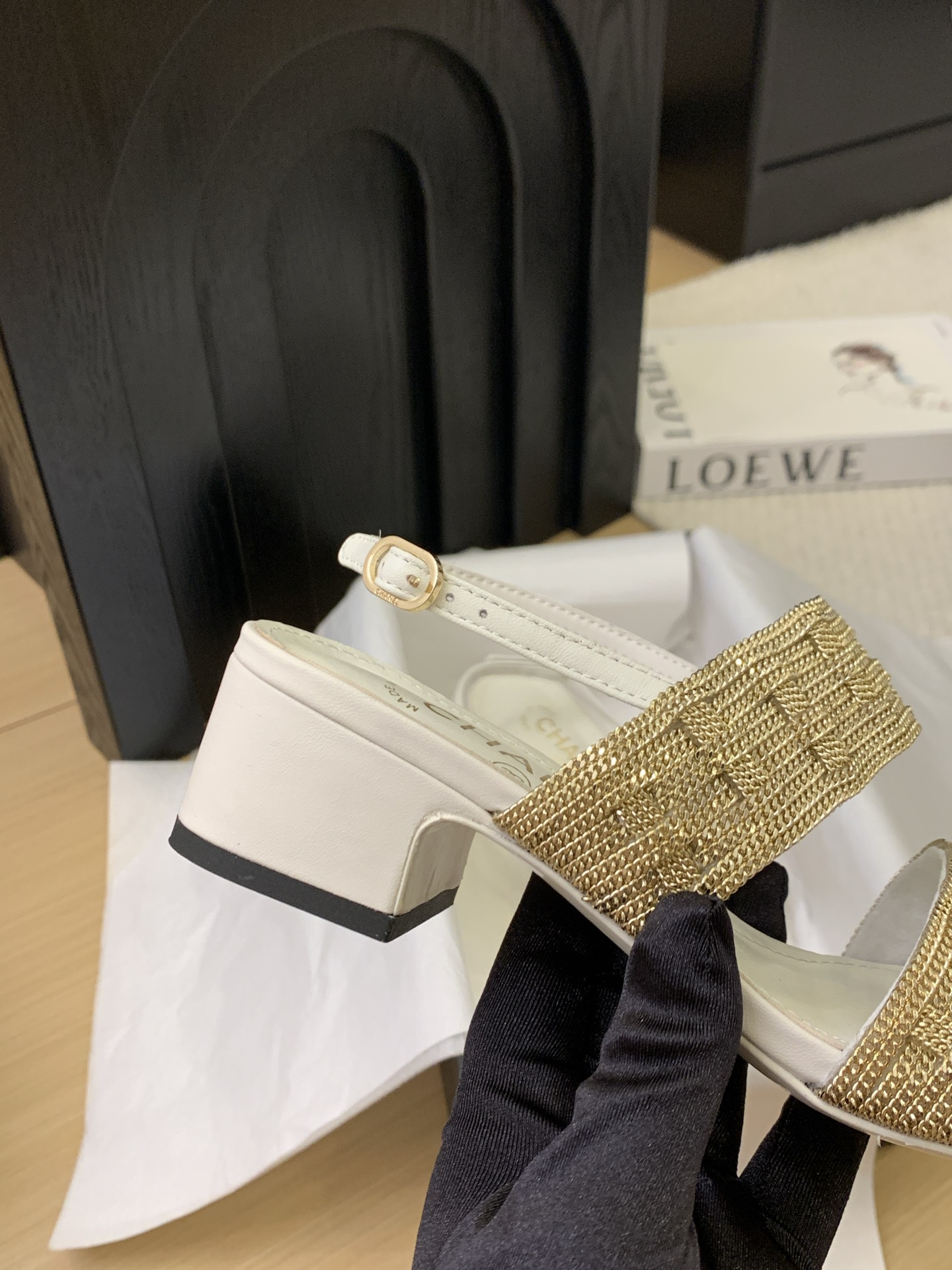 Chanel Women's White & Gold Leather Sandals with Ankle Strap and Block Heel 7 i1743187924157 6204 0 5