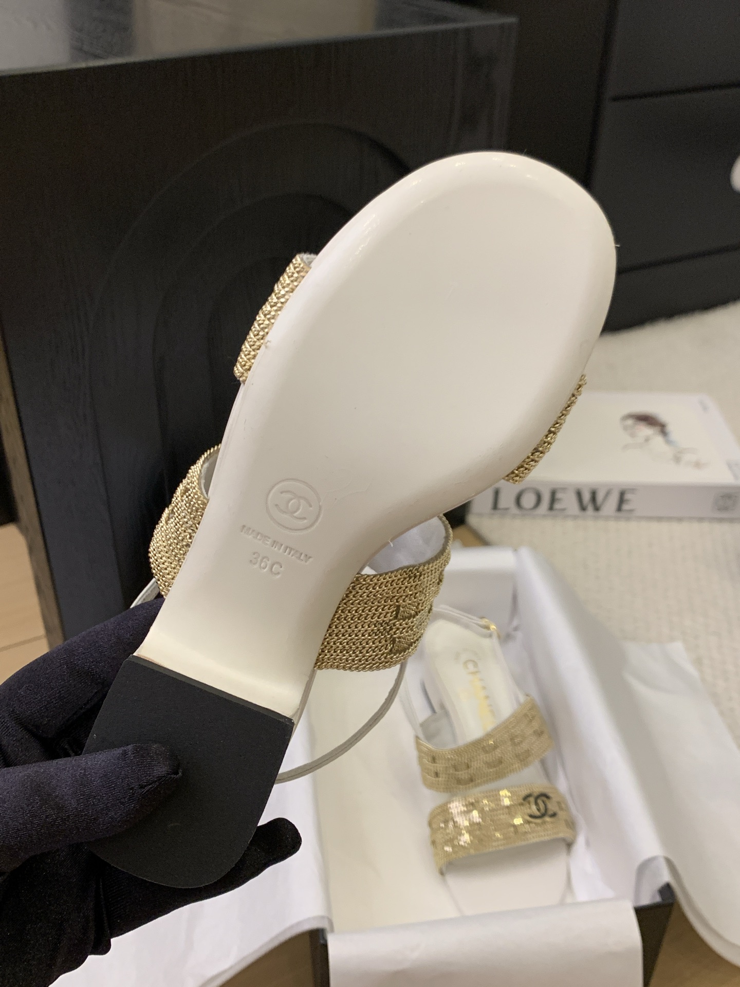 Chanel Women's White & Gold Leather Sandals with Ankle Strap and Block Heel 9 i1743187929197 4917 0 7
