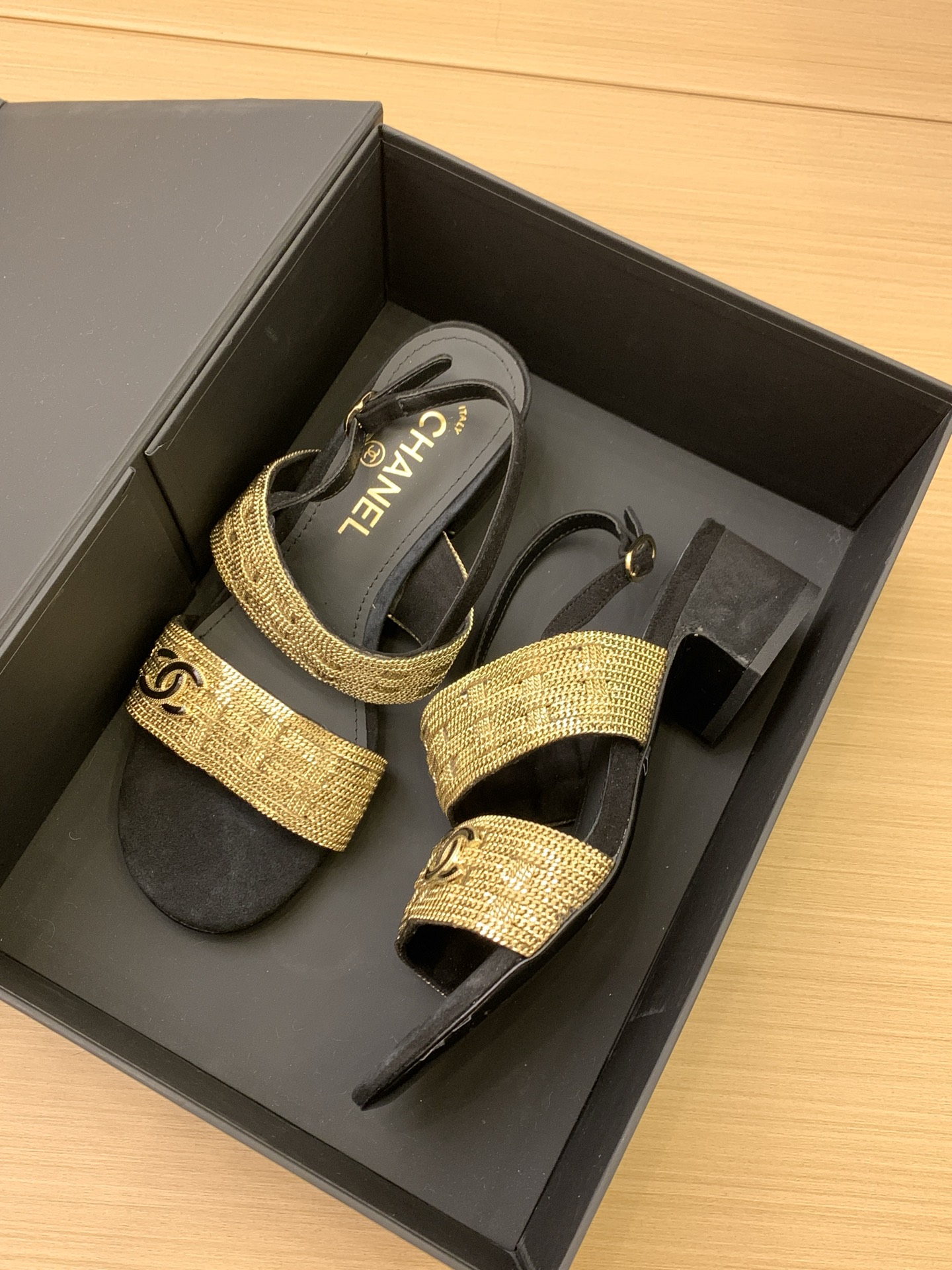 Chanel 25 Sandal with Gold Chain Detail - Authentic Italian Craftsmanship 1 Chanel 25 Sandal with Gold Chain Detail - Authentic Italian Craftsmanship