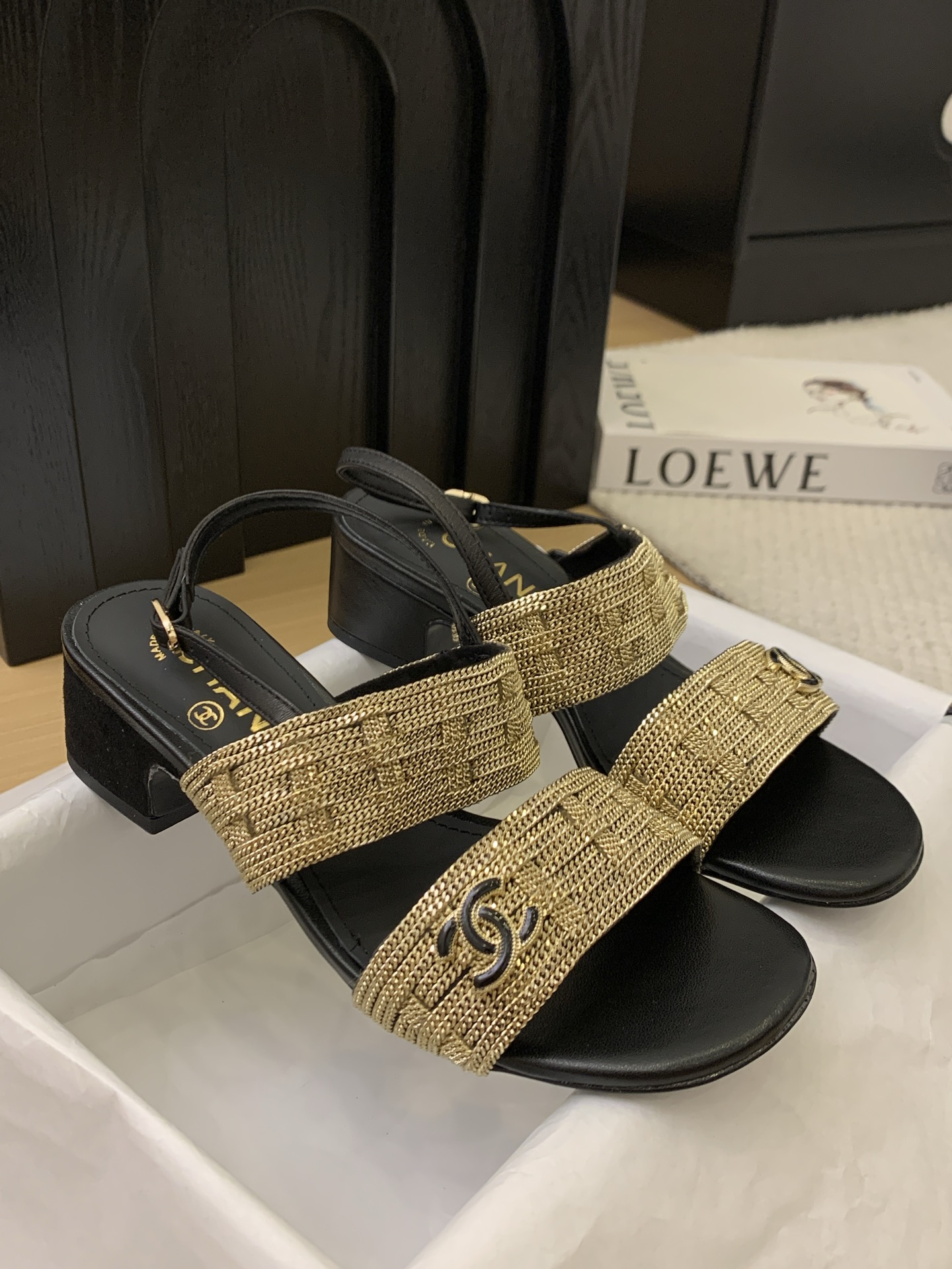 Elegant Chanel Women's Sandals with Gold Chain Detail, Italian Packaging 2 i1743199306213 8208 0 0