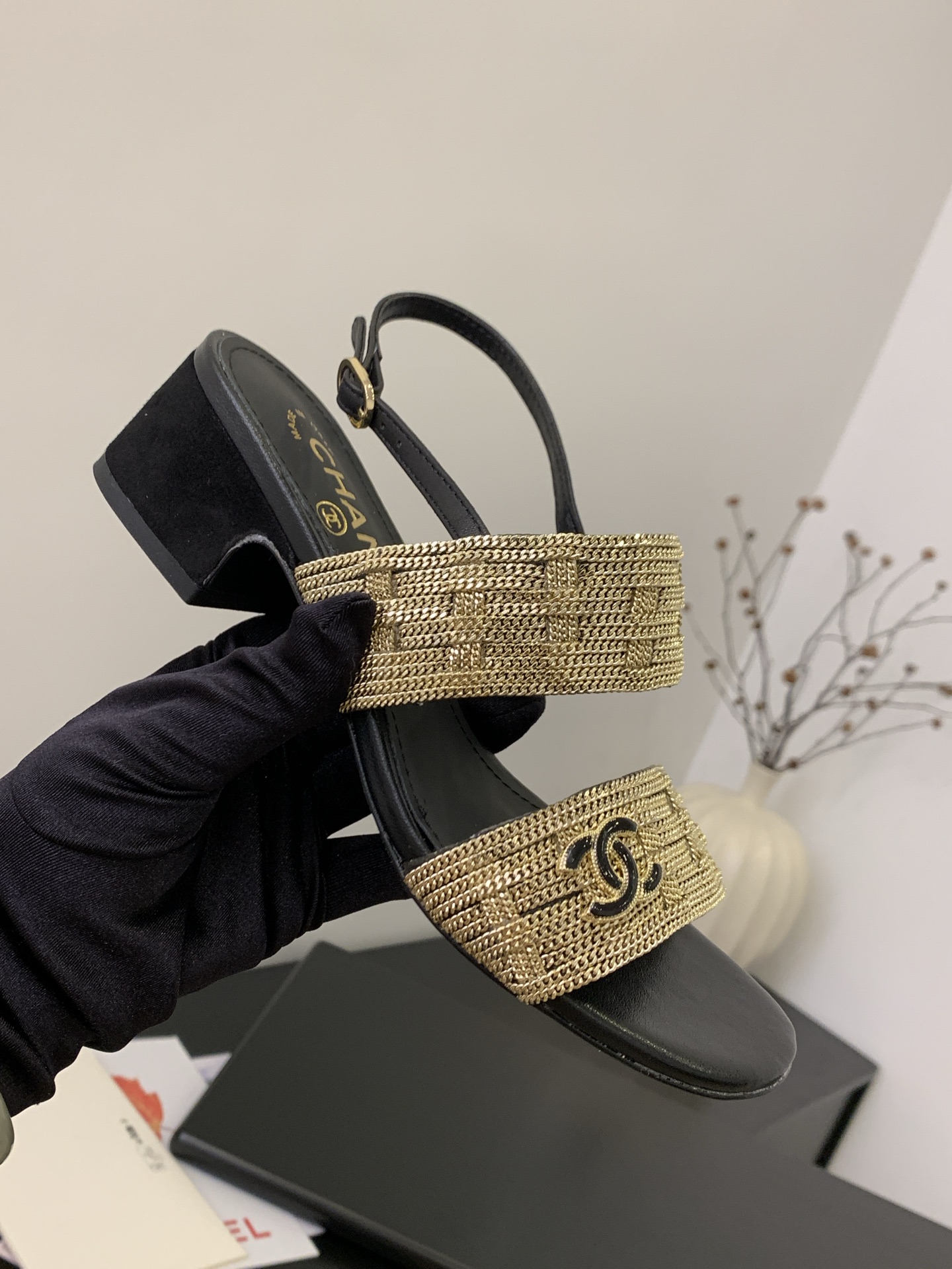Elegant Chanel Women's Sandals with Gold Chain Detail, Italian Packaging 3 i1743199306463 8727 0 1