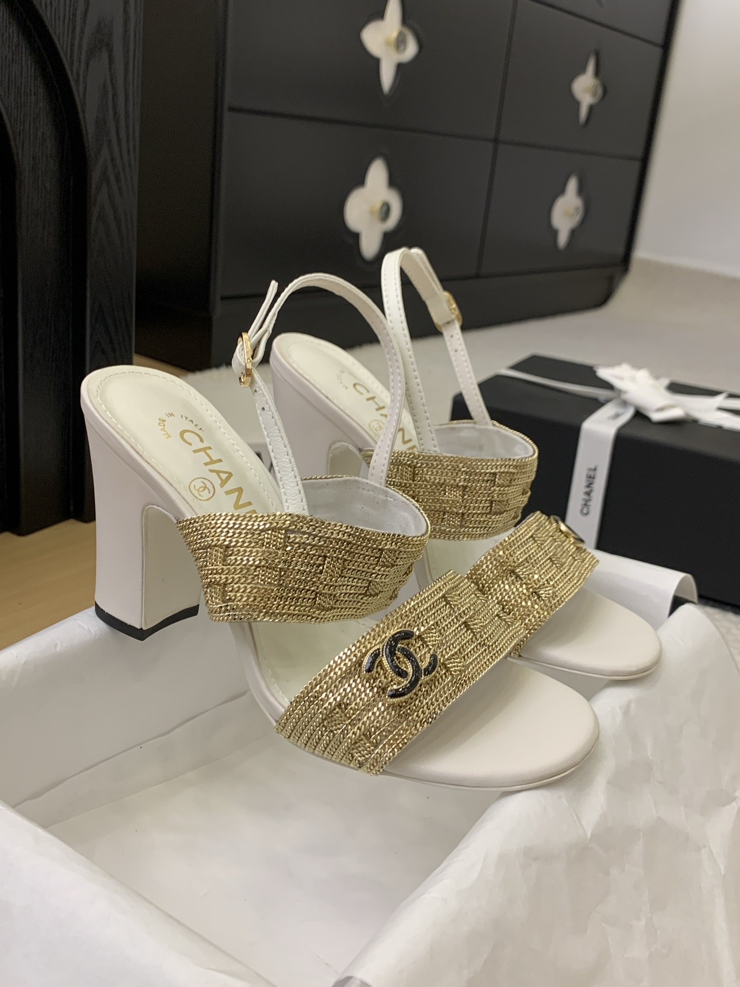 Elegant Heeled Sandals with Ankle Strap and Gold Detailing - Perfect for Any Event 4 i1743202413049 8372 0 1