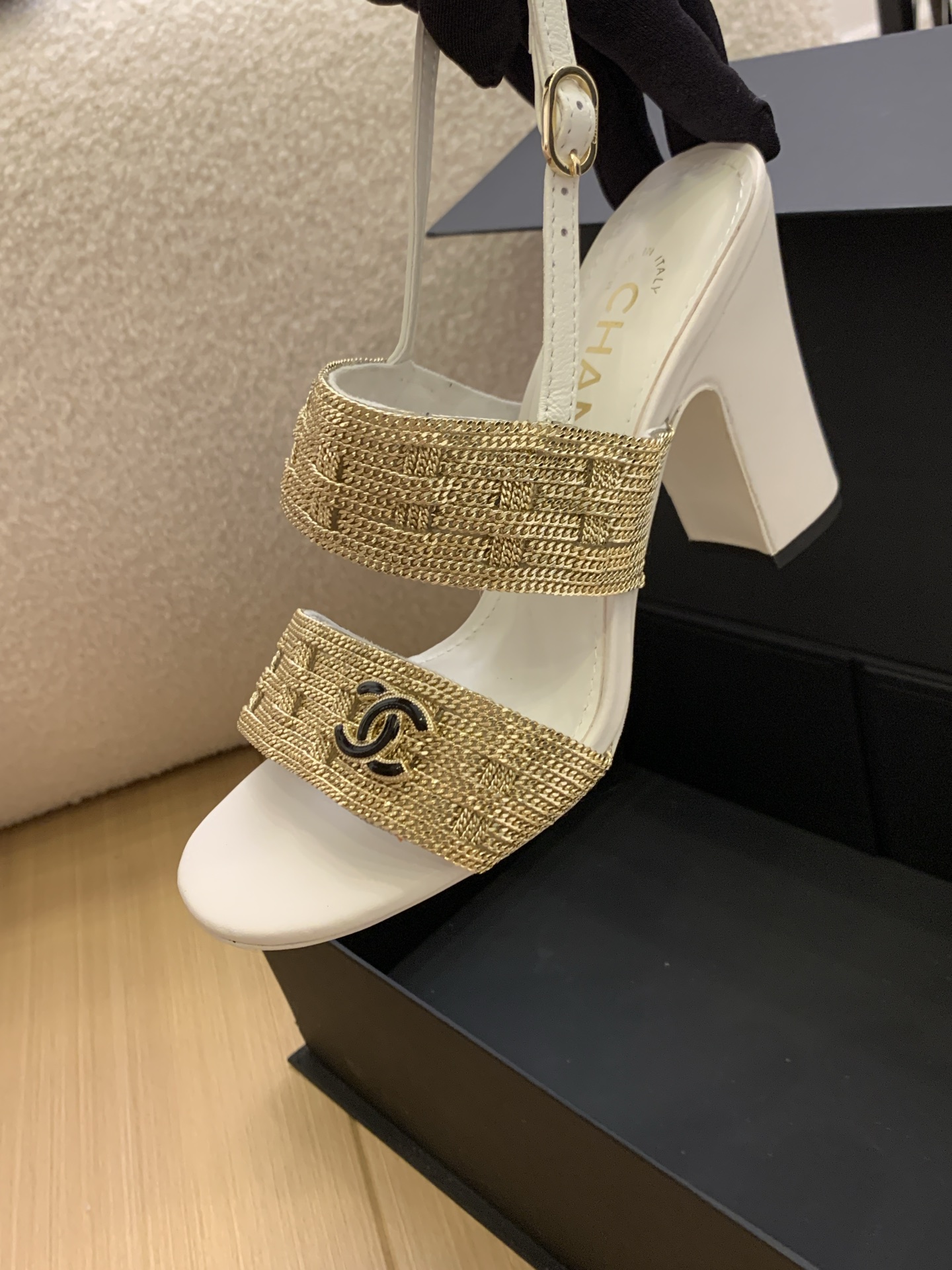 Elegant Heeled Sandals with Ankle Strap and Gold Detailing - Perfect for Any Event 5 i1743202413155 4852 0 2