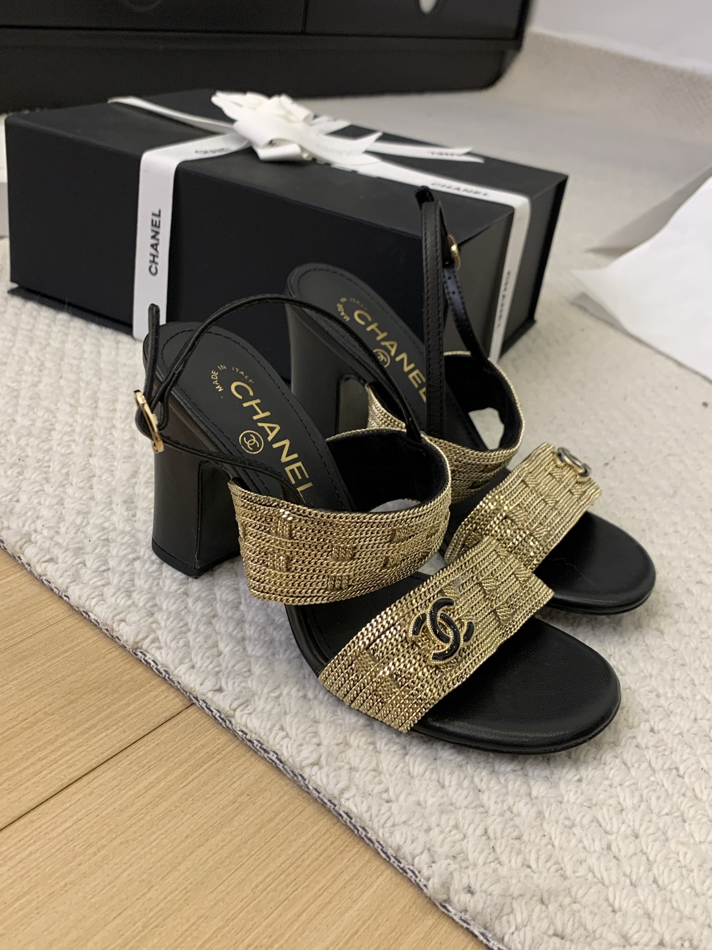 Elegant Chanel Slingback Sandals - Black and Gold, Authentic Italian Packaging 4 i1743203376051 9760 0 1