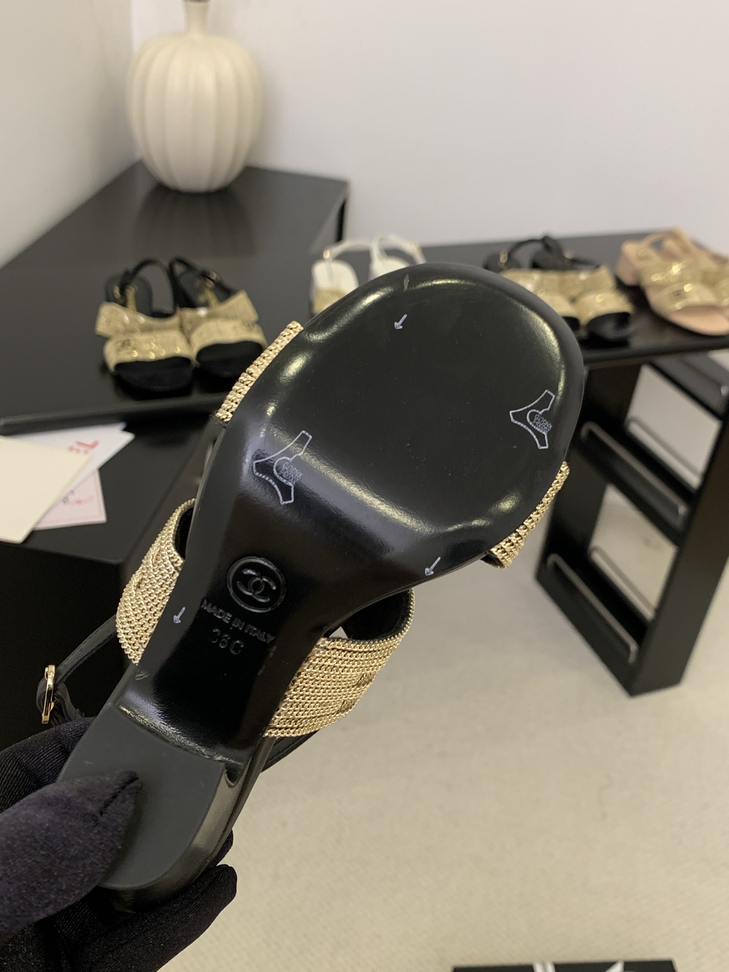 Elegant Chanel Slingback Sandals - Black and Gold, Authentic Italian Packaging 8 i1743203376120 9219 0 6