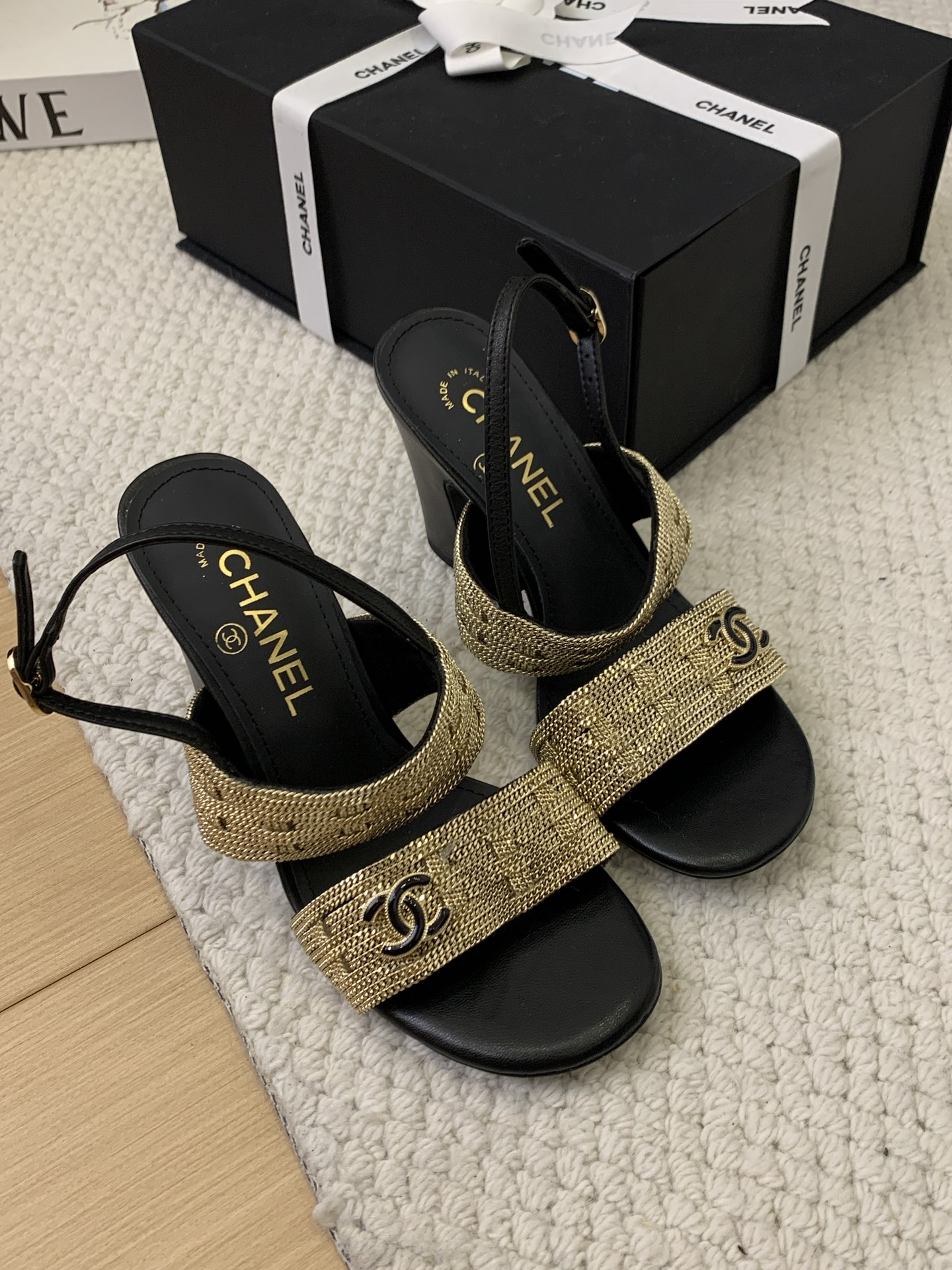 Elegant Chanel Slingback Sandals - Black and Gold, Authentic Italian Packaging 5 i1743203378974 1011 0 2