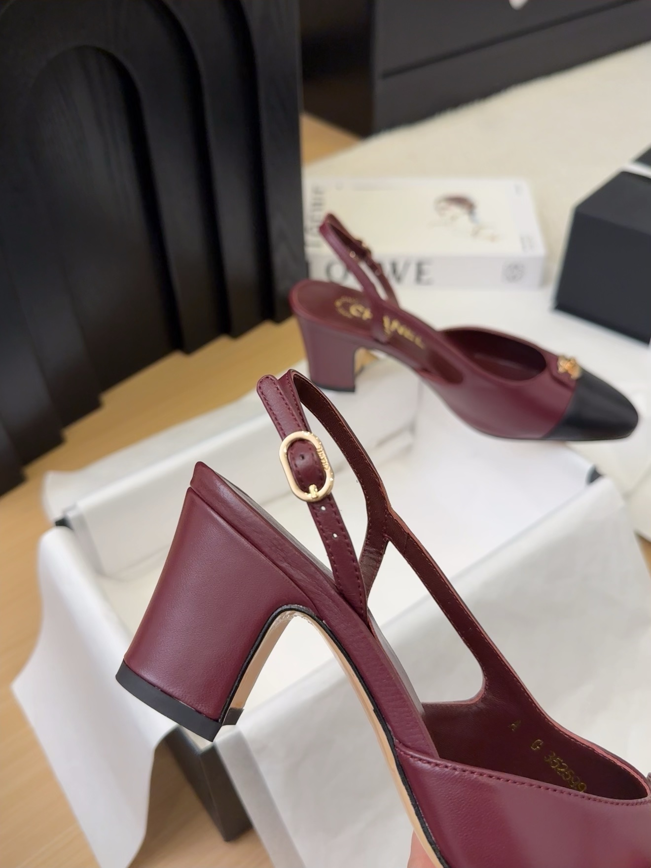 Chanel 25 Slingback Pumps, Burgundy & Black Leather, Women's Size 35-39 7 i1743328910 8916 0