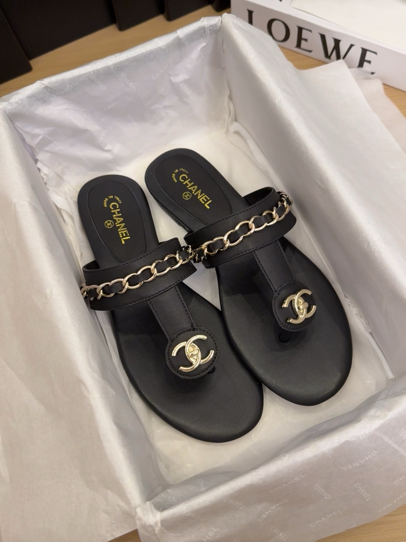 Elegant Chanel Black Leather Thong Sandals with Chain Detail - Size 35-39 6 i1743510680 5709 6