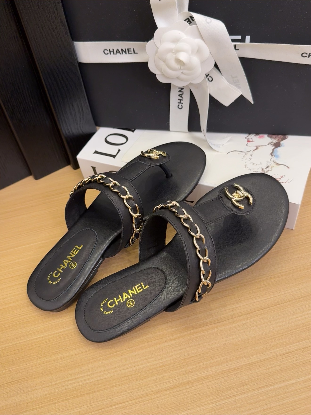 Elegant Chanel Black Leather Thong Sandals with Chain Detail - Size 35-39 5 i1743510680 661 2