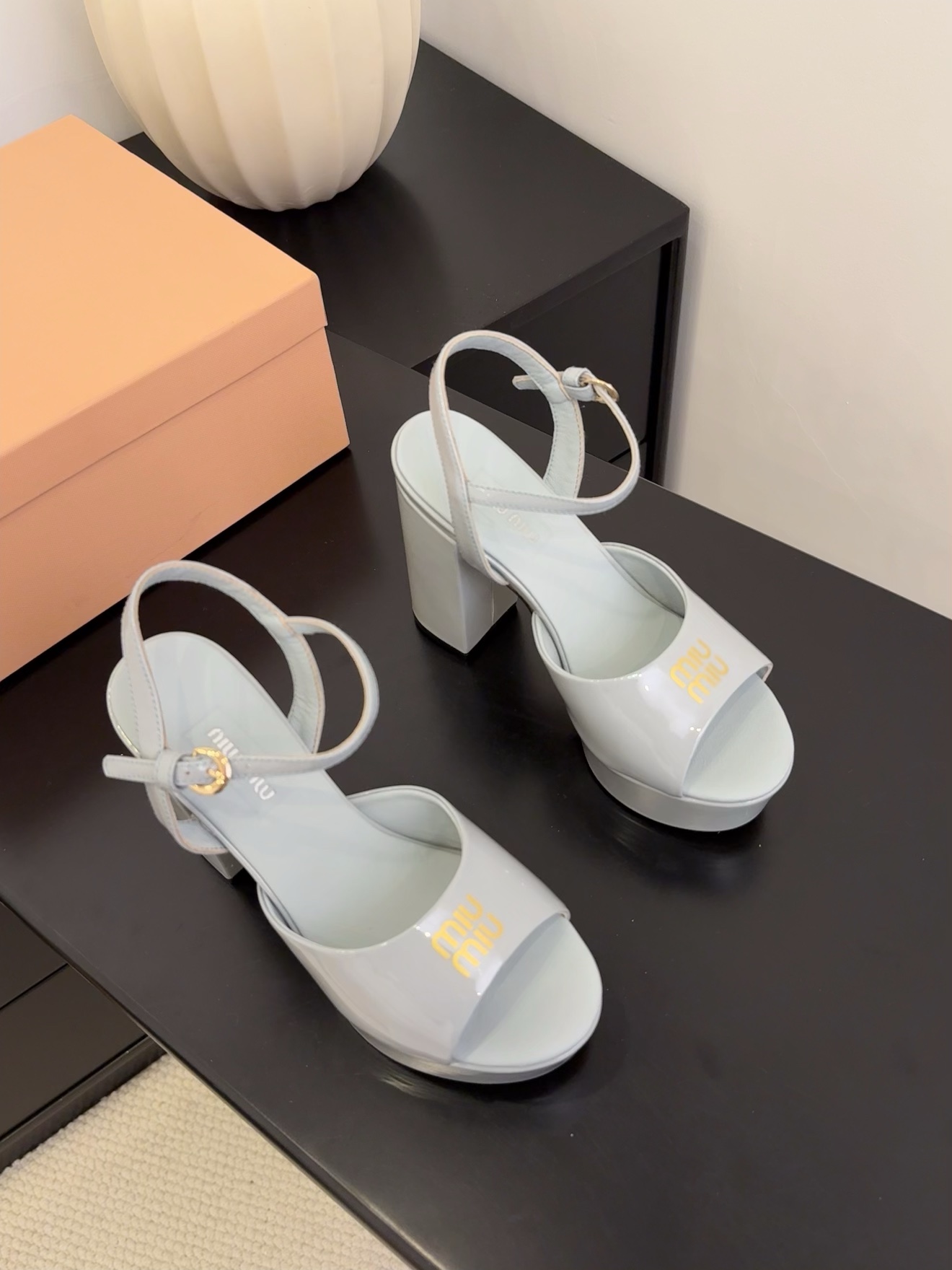 Miu Miu Women's Platform Heeled Sandals Patent Leather Ankle Strap Light Blue 5 i1743514380 5498 8