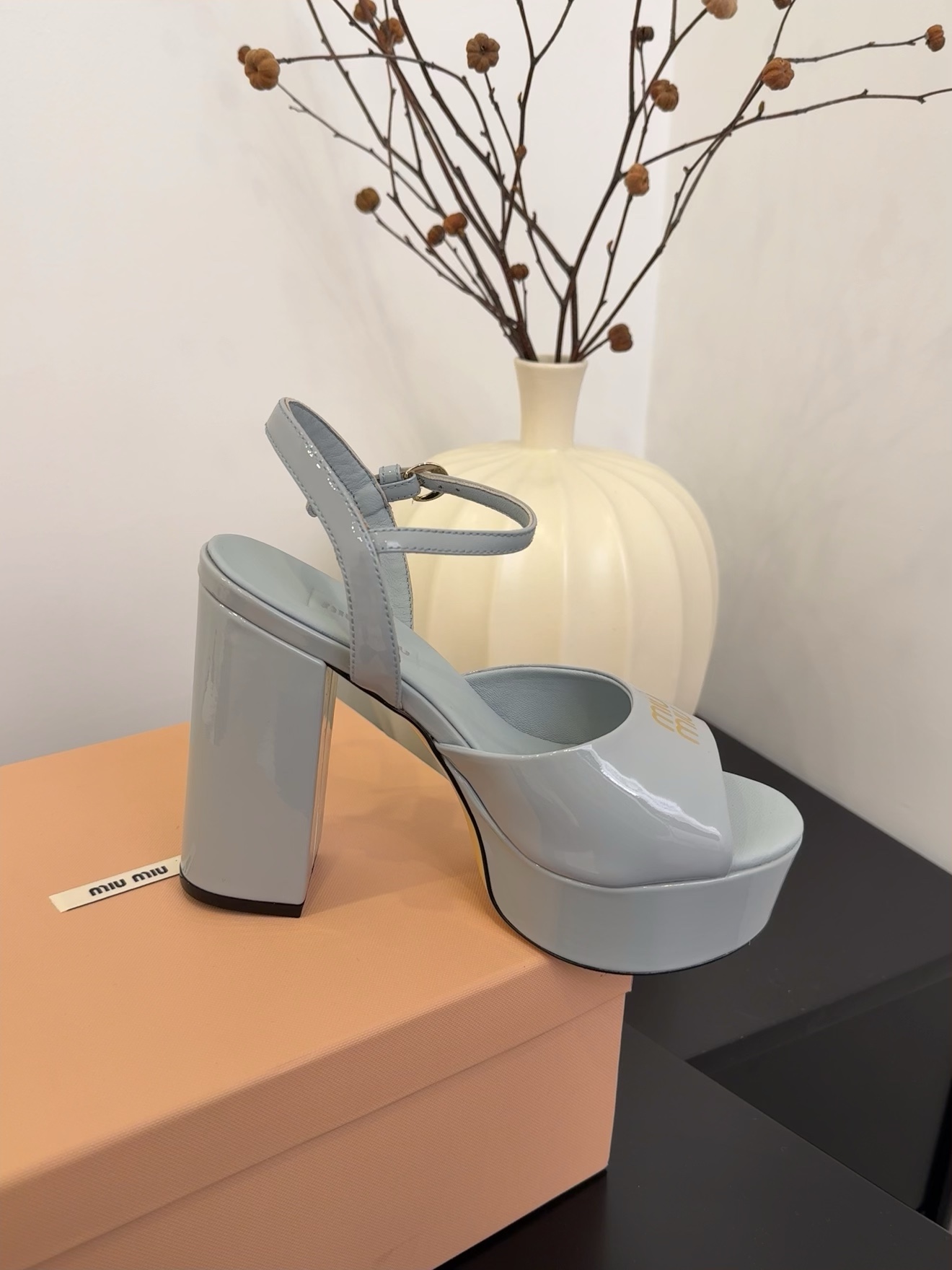 Miu Miu Women's Platform Heeled Sandals Patent Leather Ankle Strap Light Blue 2 i1743514380 6291 6