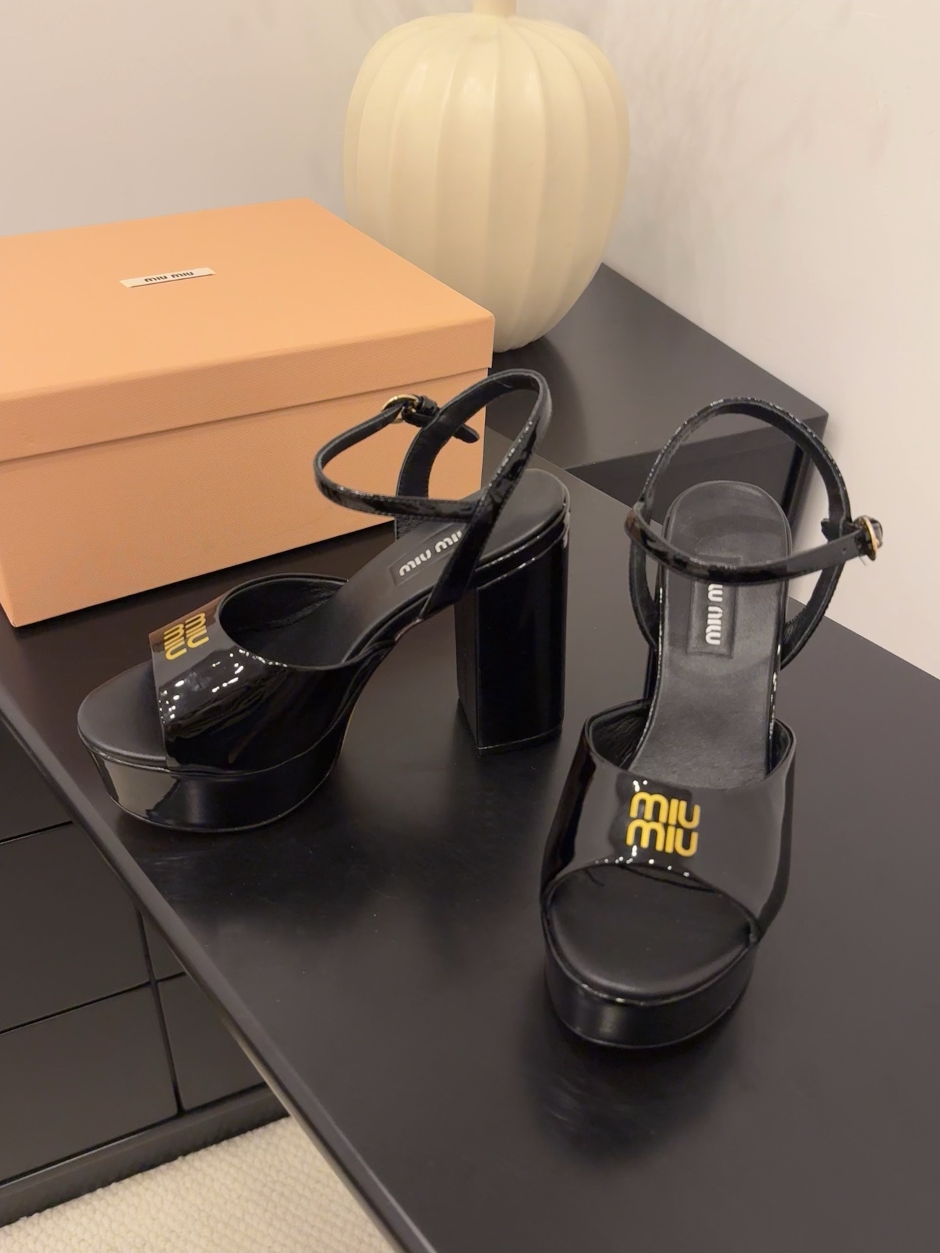 Miu Miu Women's Black Patent Leather Platform Block Heel Sandals 4 i1743514669 7381 7