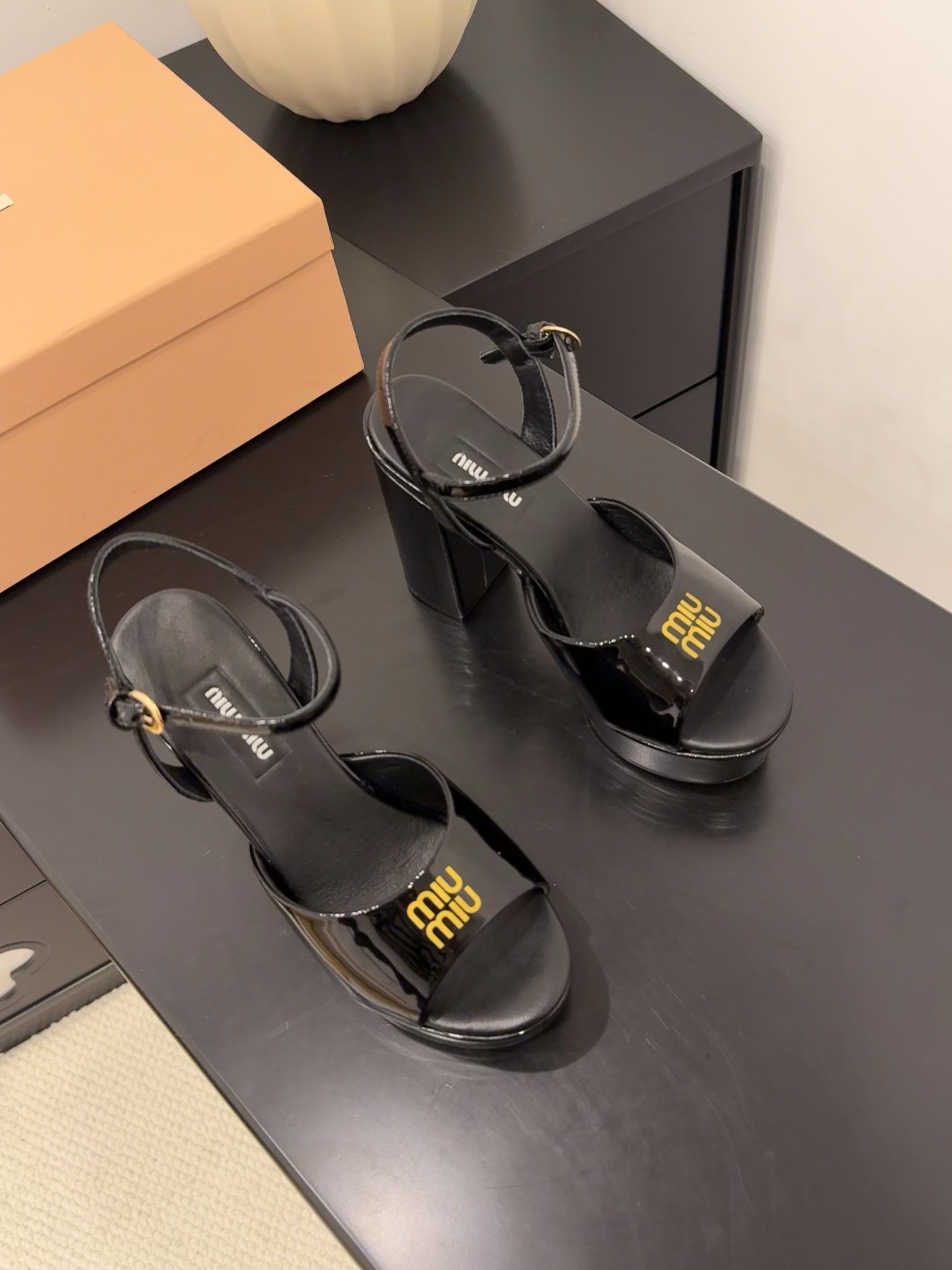Miu Miu Women's Black Patent Leather Platform Block Heel Sandals 5 i1743514669 8995 1