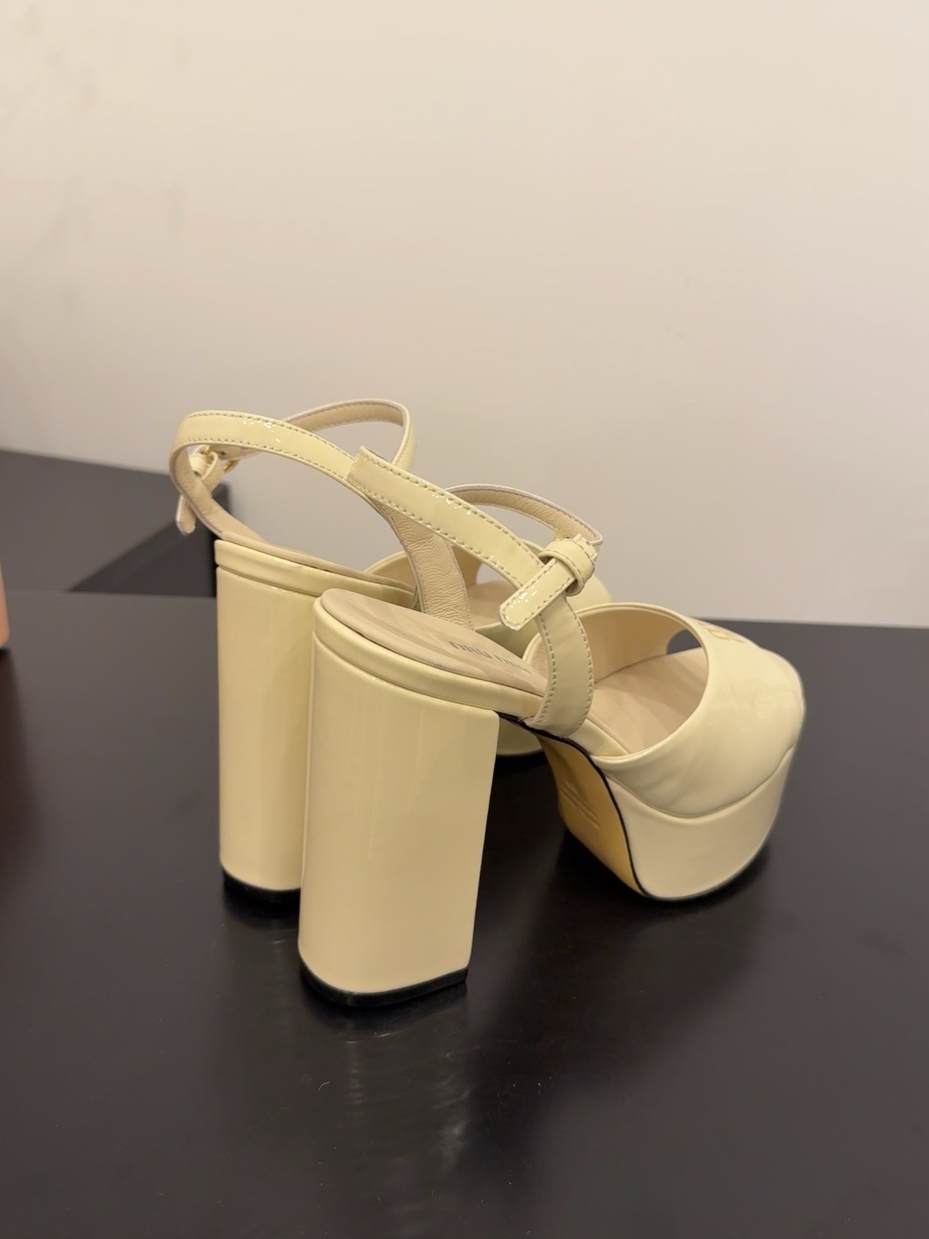 Miu Miu Women's Patent Leather Platform Heeled Sandals in Cream 9 i1743514699 5386 8