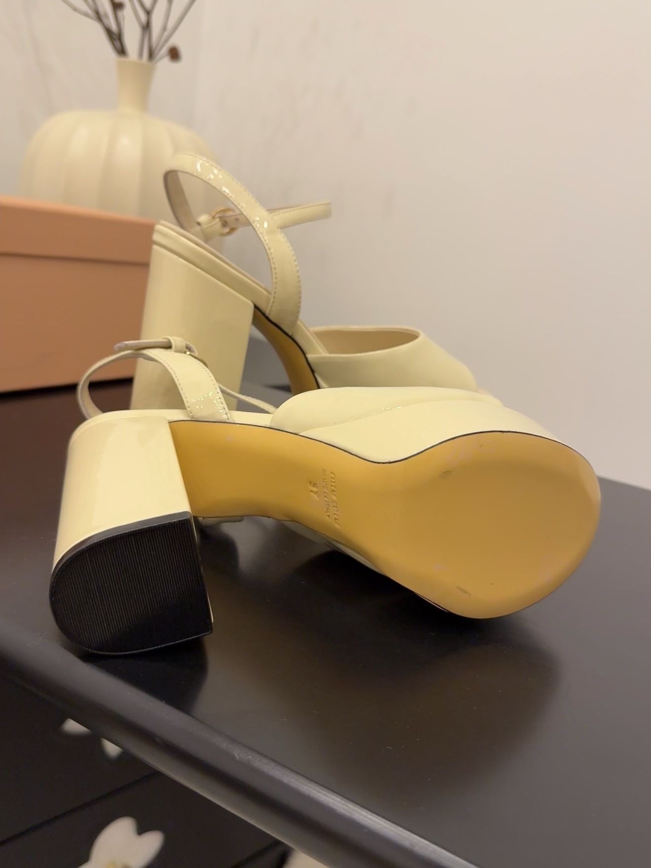 Miu Miu Women's Patent Leather Platform Heeled Sandals in Cream 10 i1743514699 7232 4